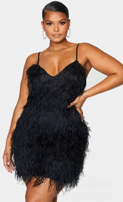 Nádherná Koktejlová Šaty S Třásněmi A Peřím Pro Plnoštíhlou Ženu 46 3XL