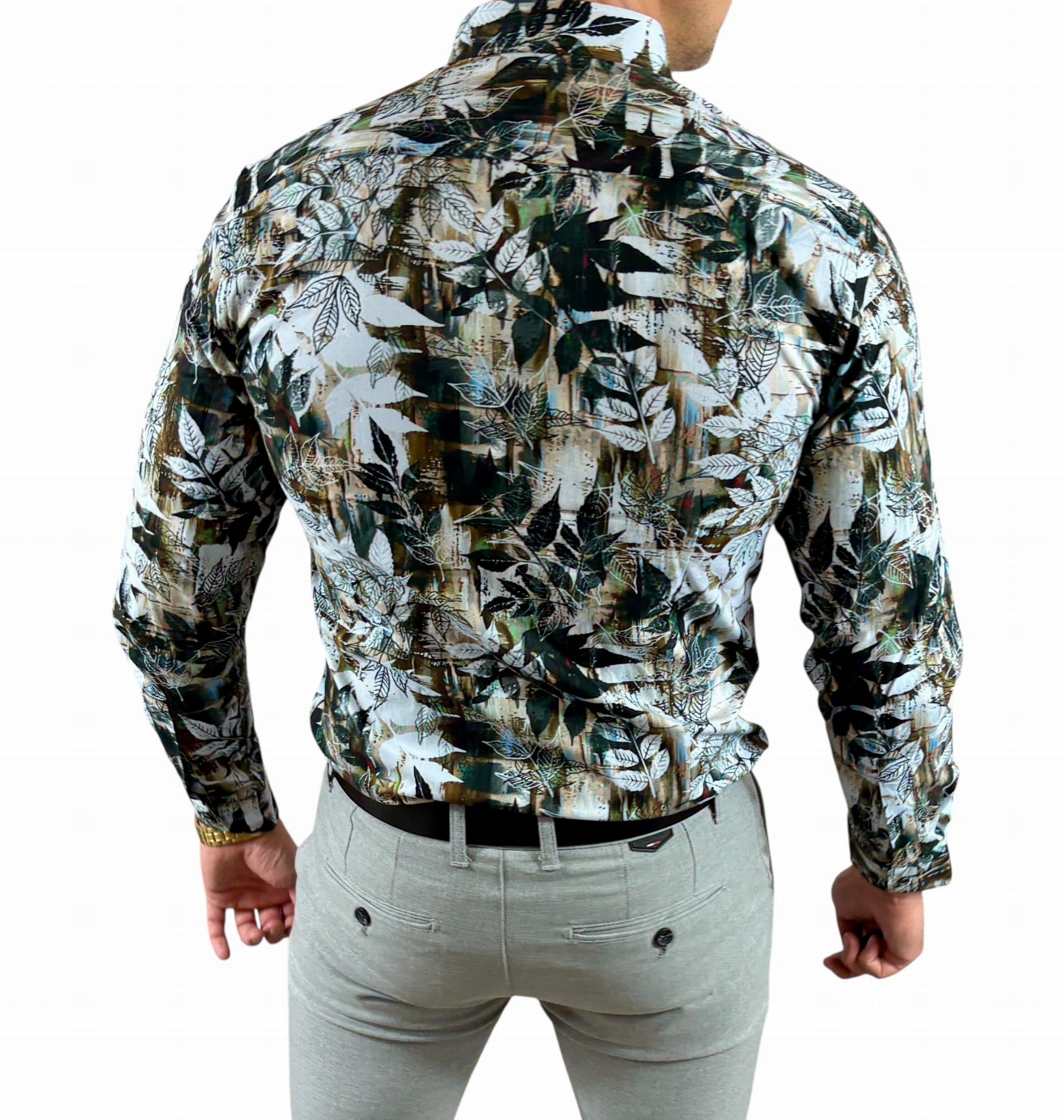 Košile slim fit elastan digitální potisk ESP016 vzor-04 M