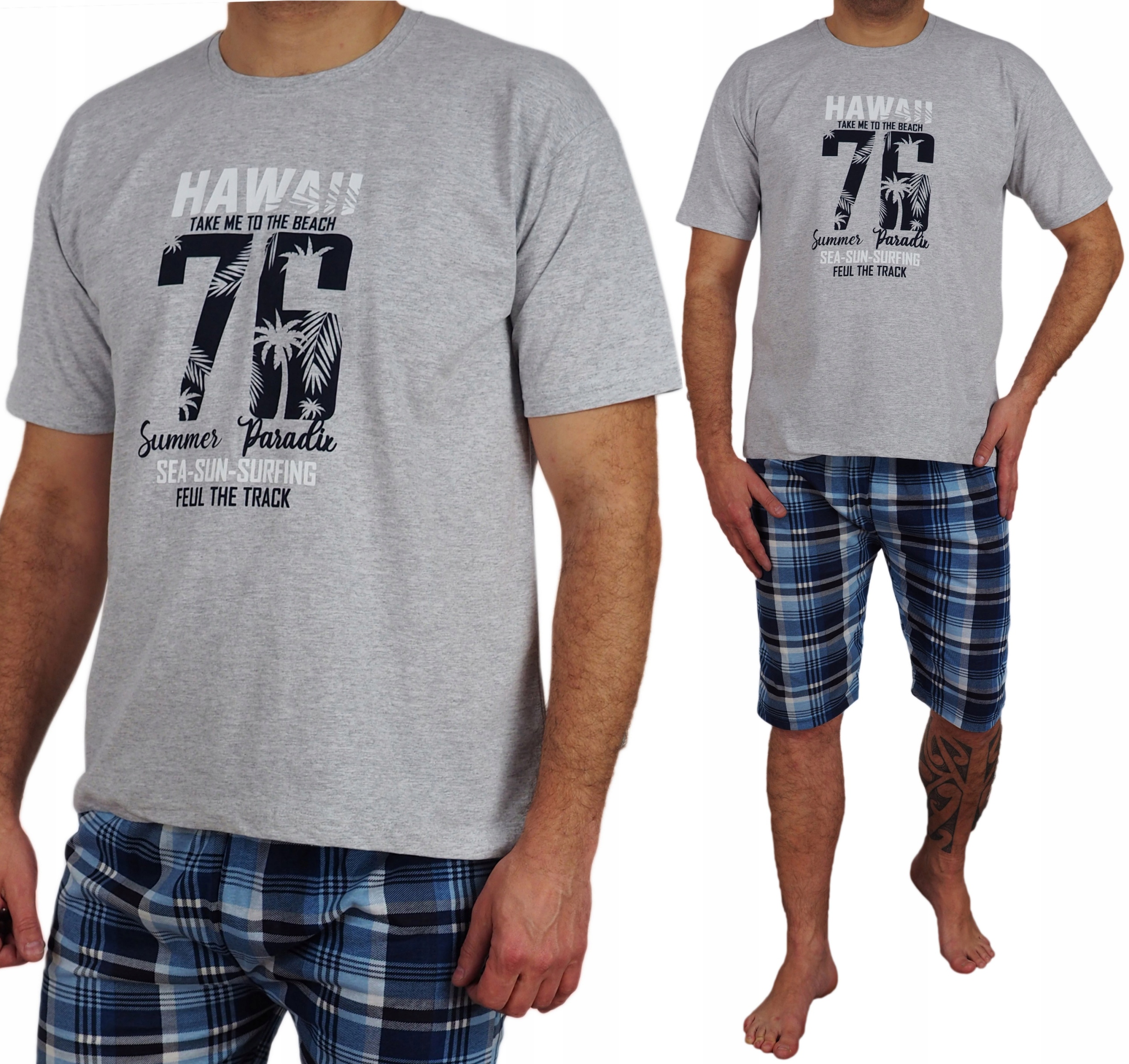 PIŻAMA MĘSKA M kratka BAWEŁNA szorty prezent MODA