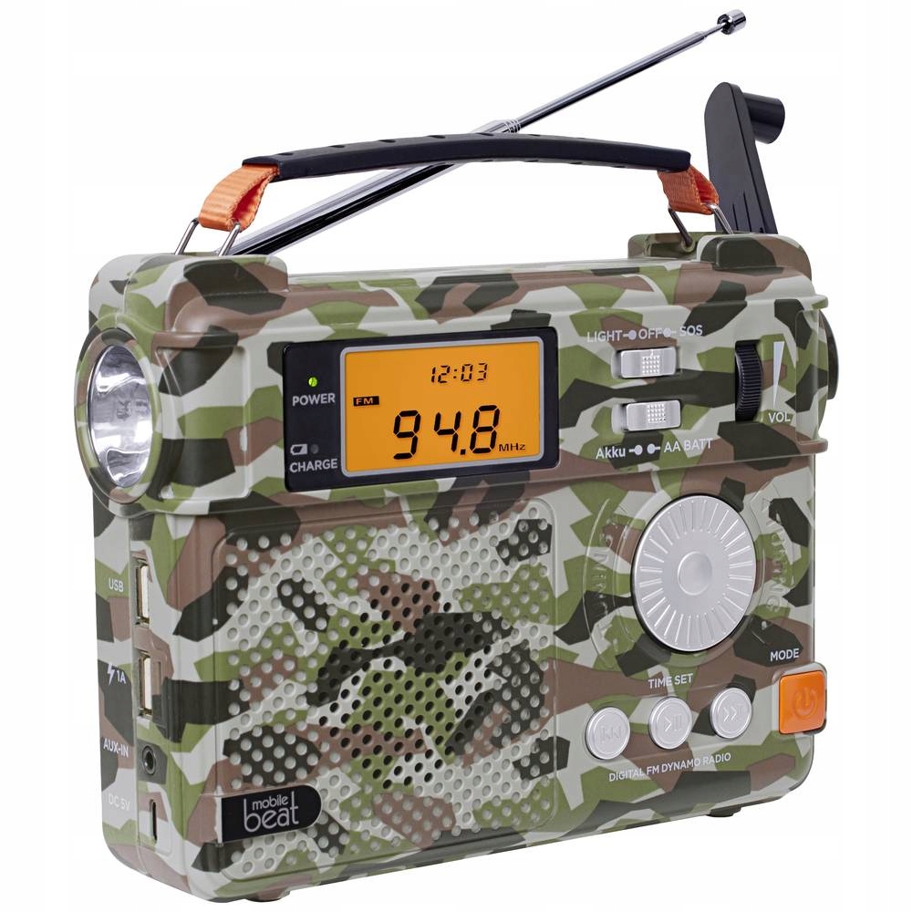 Radio survivalowe Awaryjne Sos Syrena moro Latarka na Dynamo Usb Sd Aux Bt