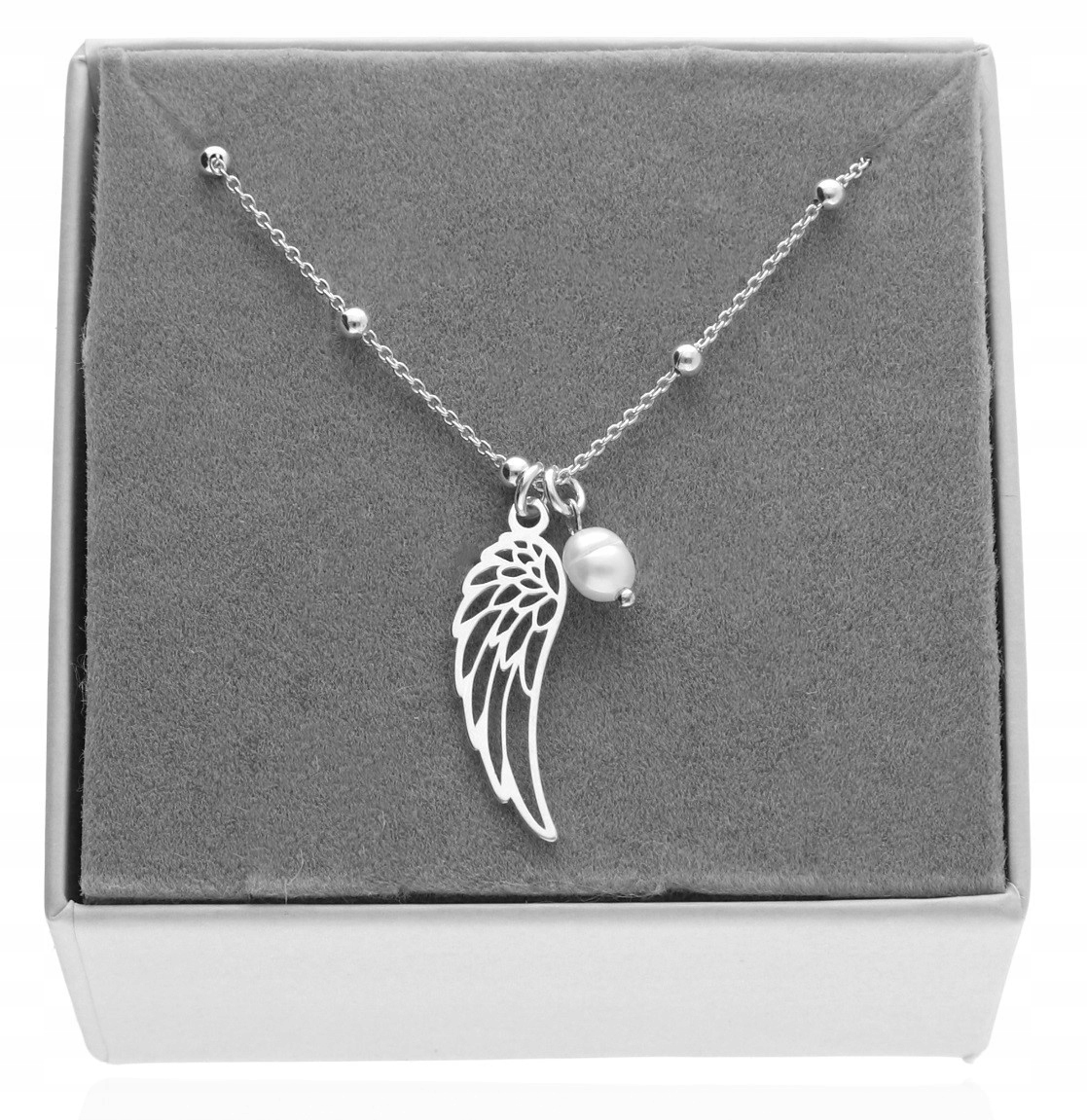 Stříbrná křídla anděla křídlo náhrdelník perla příroda 45 cm