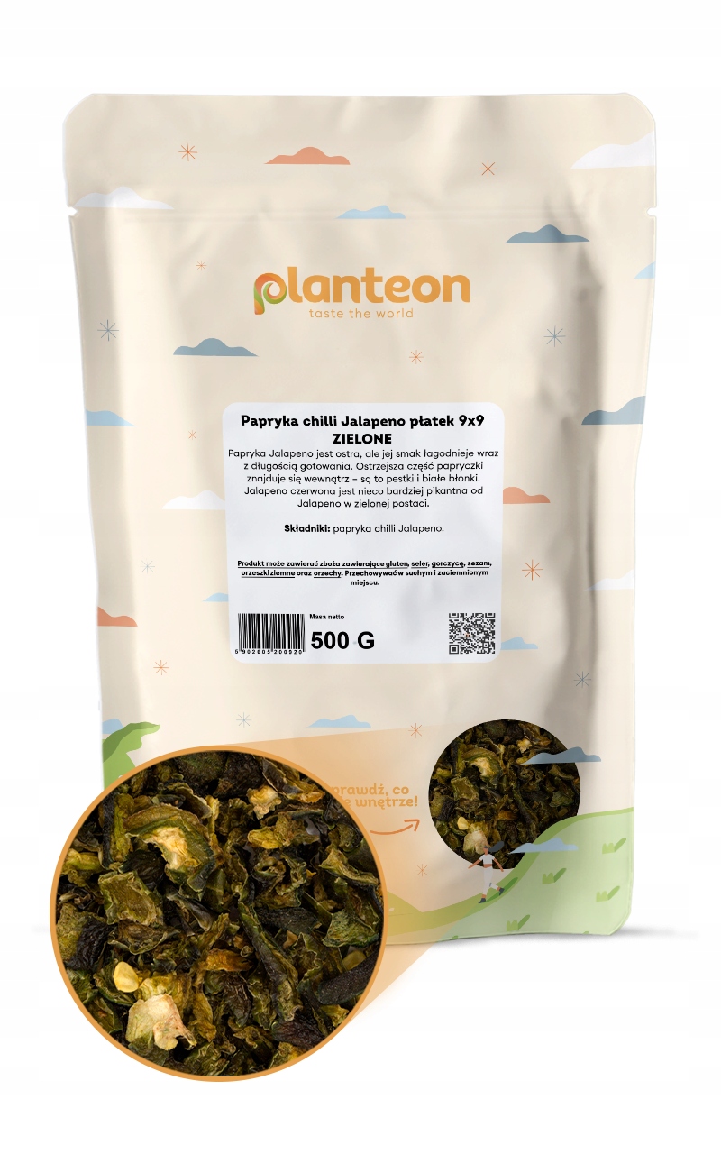 Levně Aromatická chilli paprička Jalapeno vločka 9x9 Zelená pro ostré pokrmy 500 g