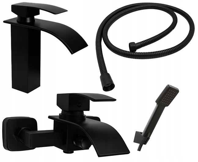 Vaňová a umývadlová batéria sprchový set, čierna matná Elva – kompletná sada