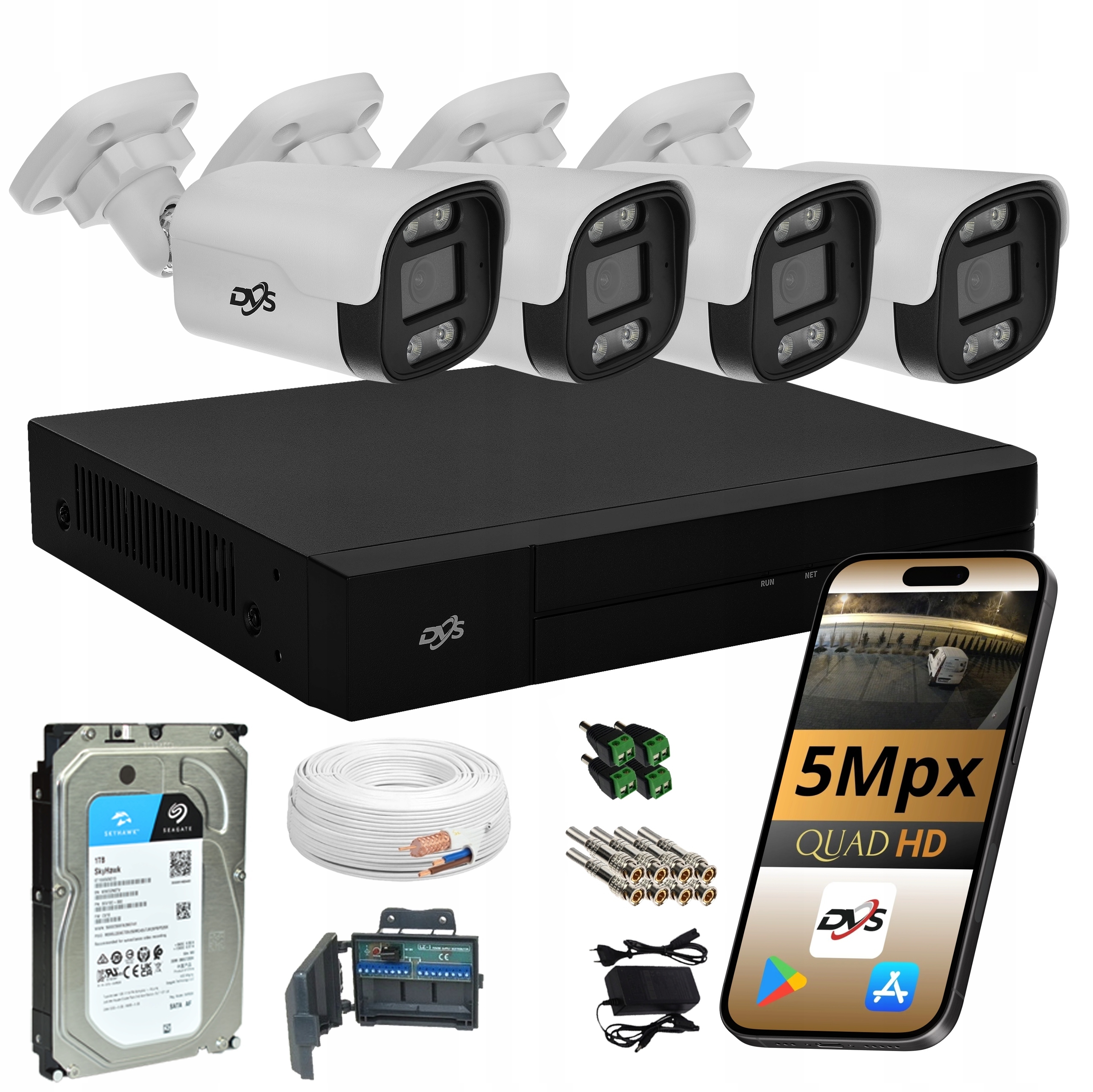 Sada 4 Kamer Pro Monitorování Venkovní Analogová Tuba 5Mpx Dvs Disk 1TB