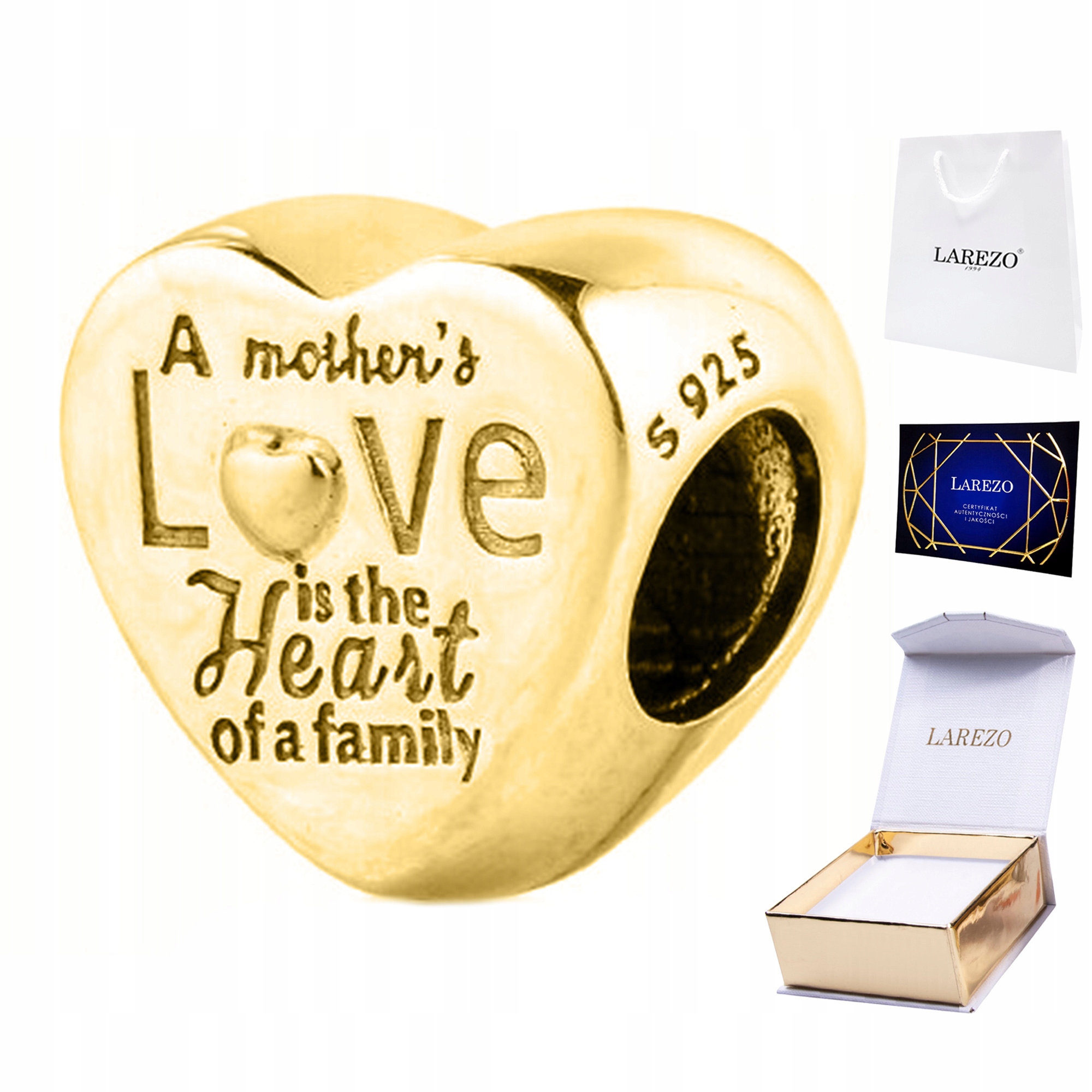 Charms Zlatý se srdcem Mama Family Mother Mom Love Srdíčko Stříbro 925