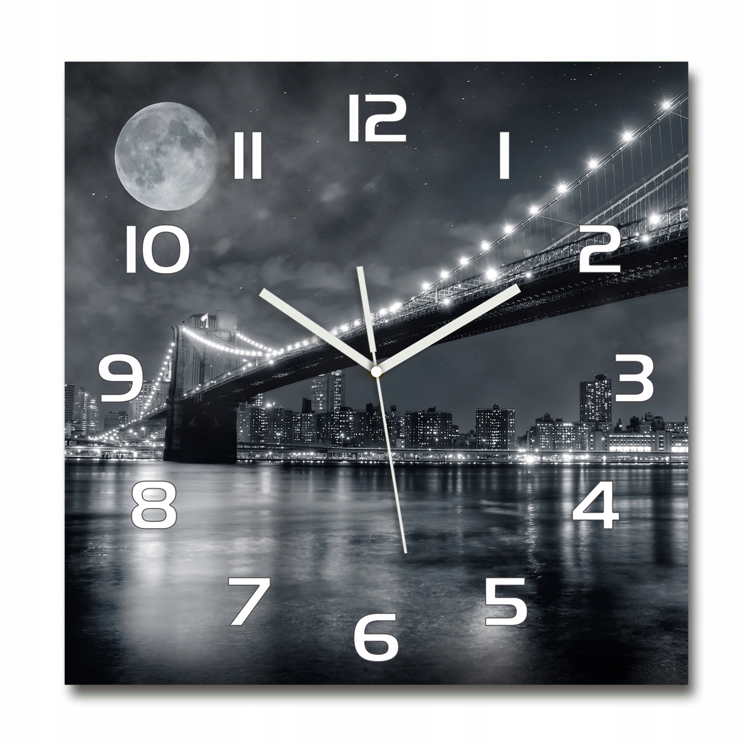 Veľký sklenený nástenný hodinový strojček Brooklynský most 60x60