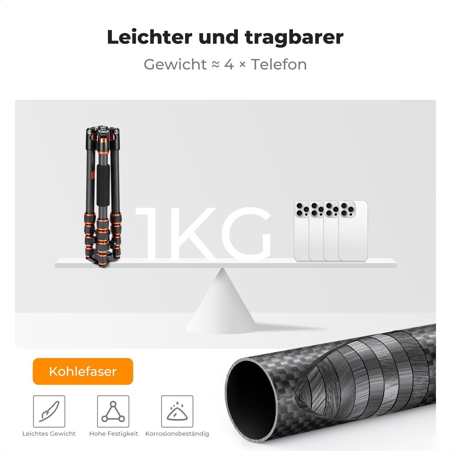 K&F CONCEPT Statyw Carbonowy 152cm Lekki Tripod z 360° Głowicą do DSLR — miniatura 3