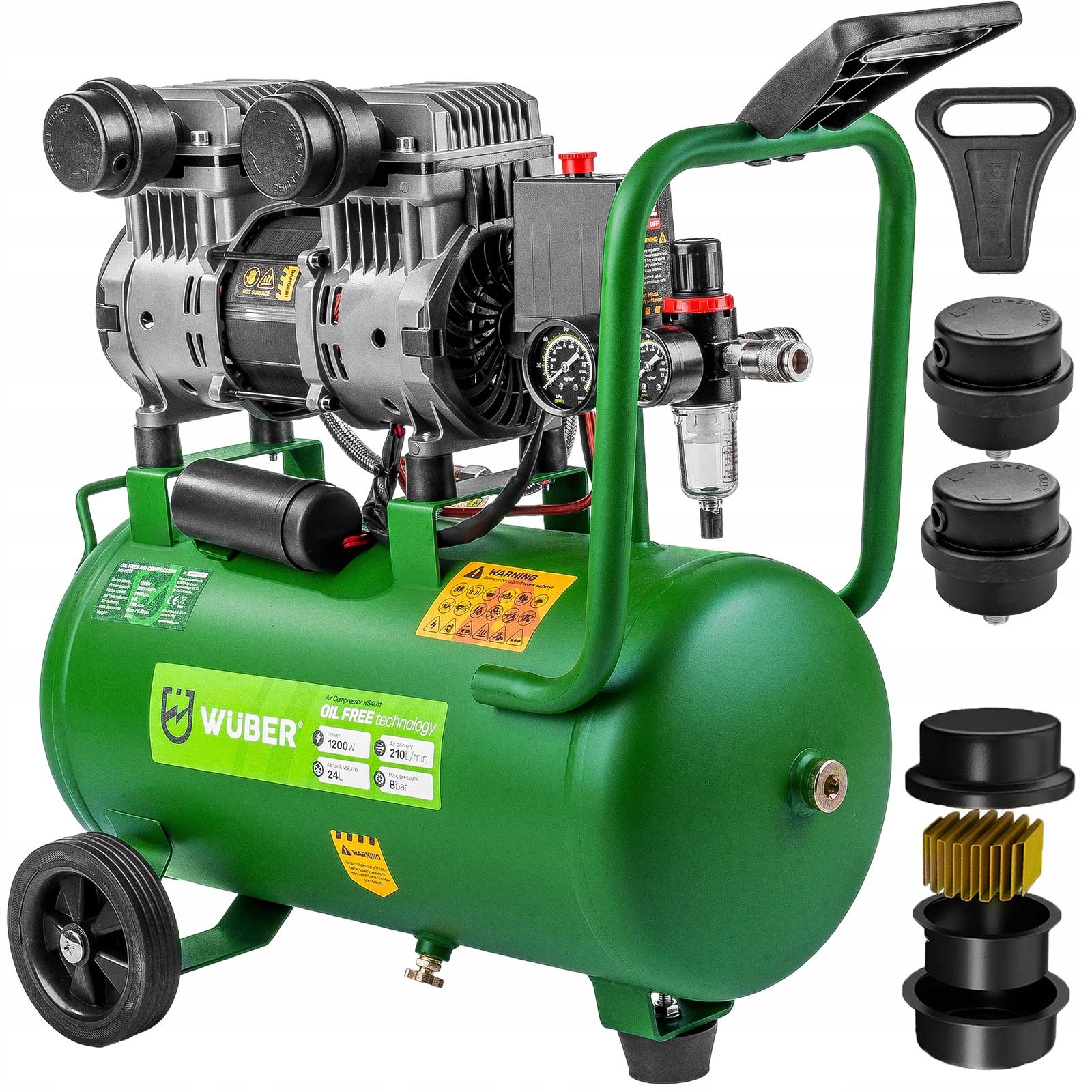 Výkonný Kompresor Vzduchový Kompresor 8 Bar 1200 W Dvoupístový Bezolejový 24 L
