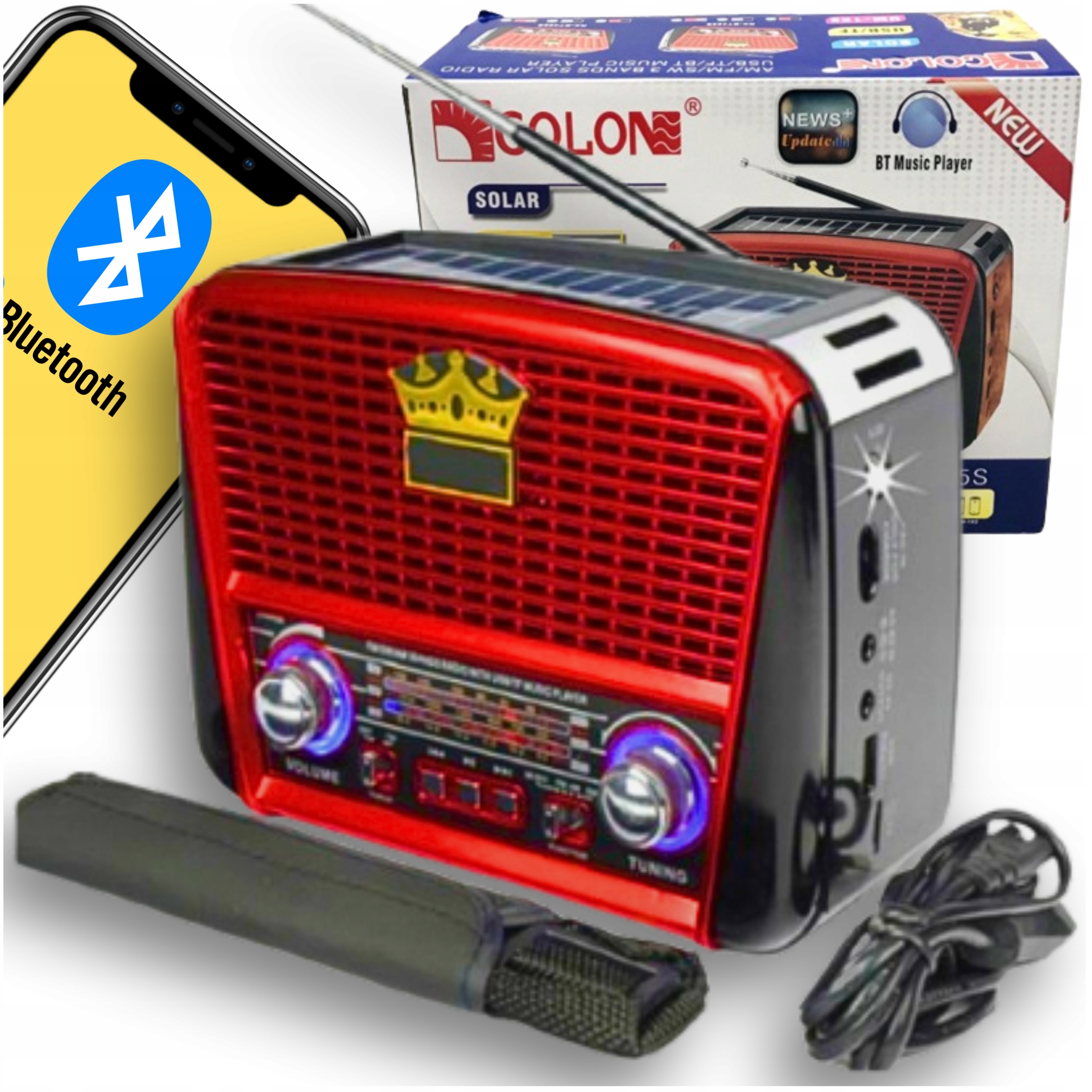 Solární Rádio Bluetooth Přenosné Retro Akumulátor Solární Kuchyňské Usb Fm Sd