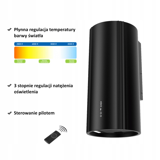 Okap Tuba walec przyscienny vdb Boho Black led rur Kolor dominujący czarny