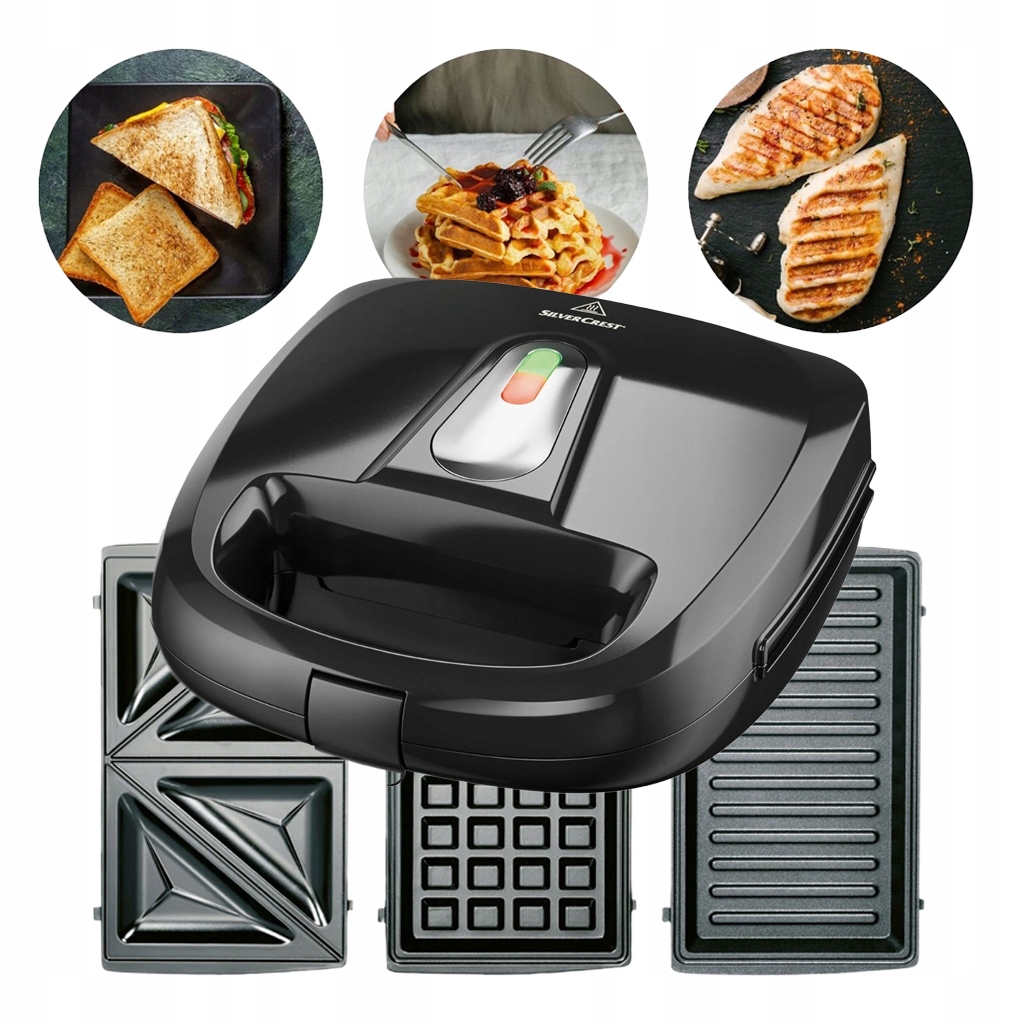 Silvercrest Kitchen Opiekacz do Kanapek Gofry Grill Ssmw 750 3w1 Trzy Płyty