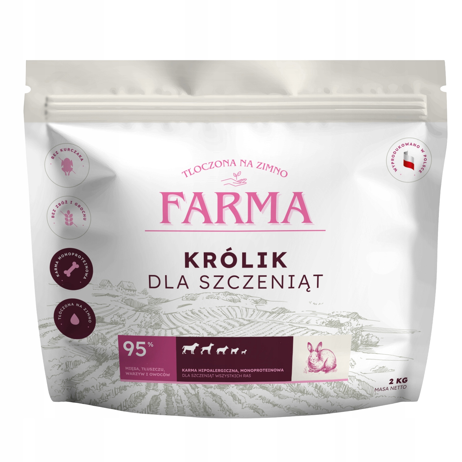 Farma Karma dla Szczeniąt królik Hipoalergiczna 10kg Tłoczona na Zimno