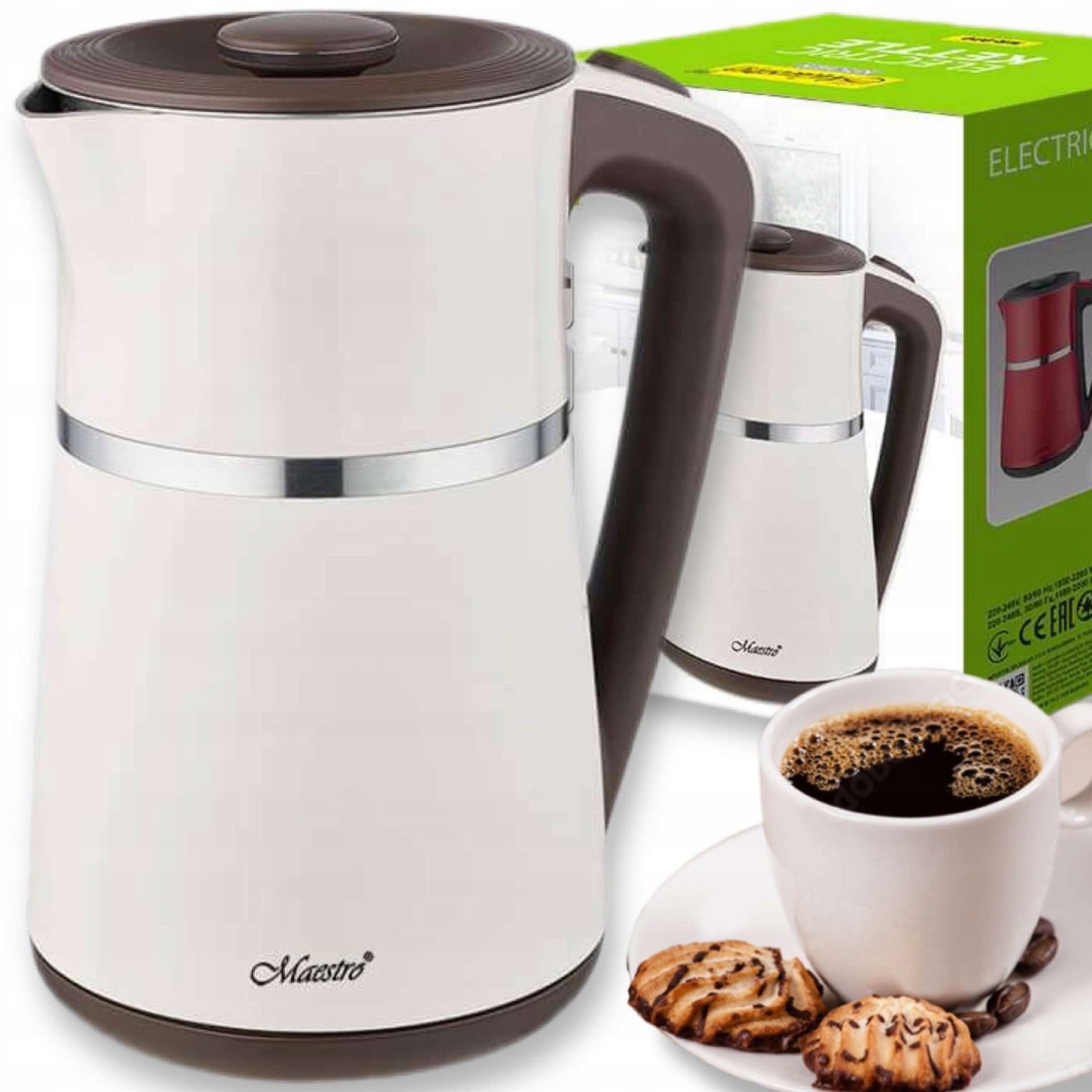 Beżowy Czajnik Elektryczny bezprzewodowy 2200W 1,7L Podwójne Ścianki