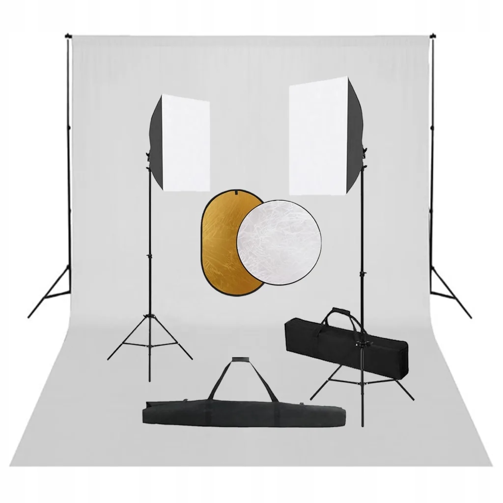Zestaw studyjny z lampami softbox, tłem i blendam