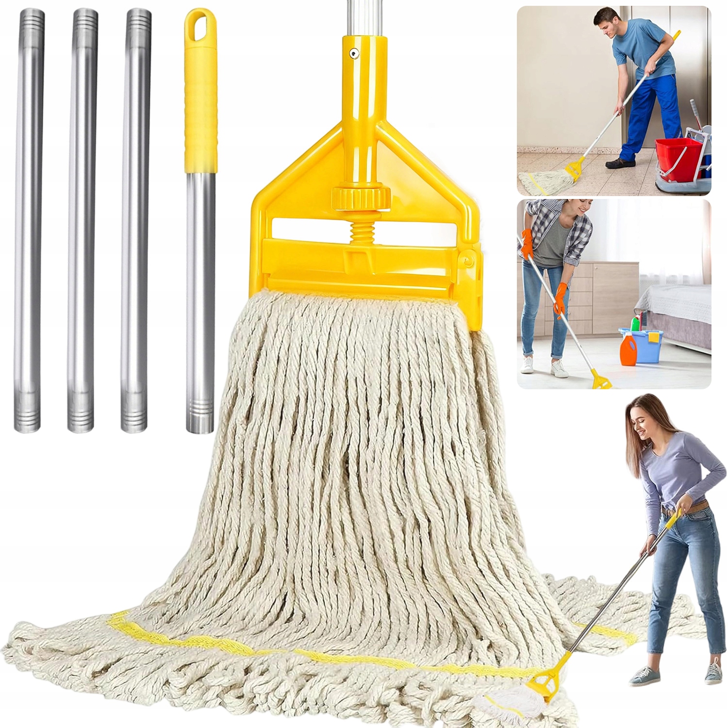 Levně Provázkový Mop Komplet S Násadou 147 CM Odstraňuje Nečistoty Z Podlah, Je Pevný A Trvanlivý