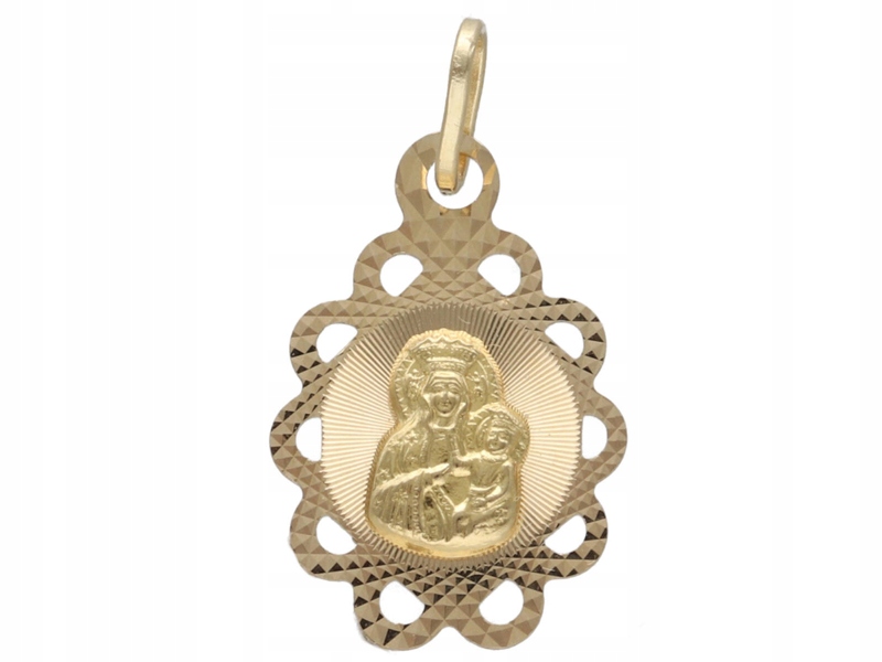 Zlatý medailonek 585 Křest Matka Boží 0,87g Svaté Přijímání dárek 14k přívěsek