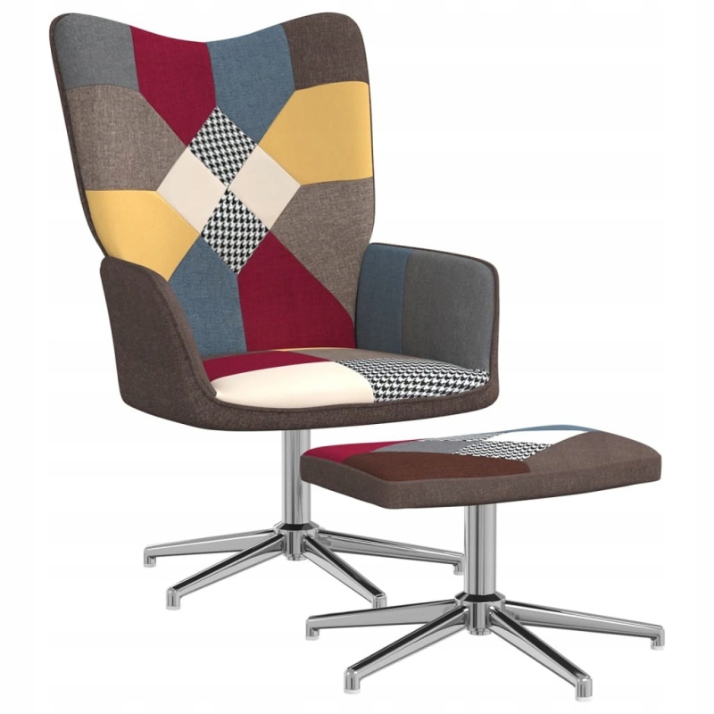Fotel relaksacyjny z podnóżkiem, wzór patchwork, tkanina