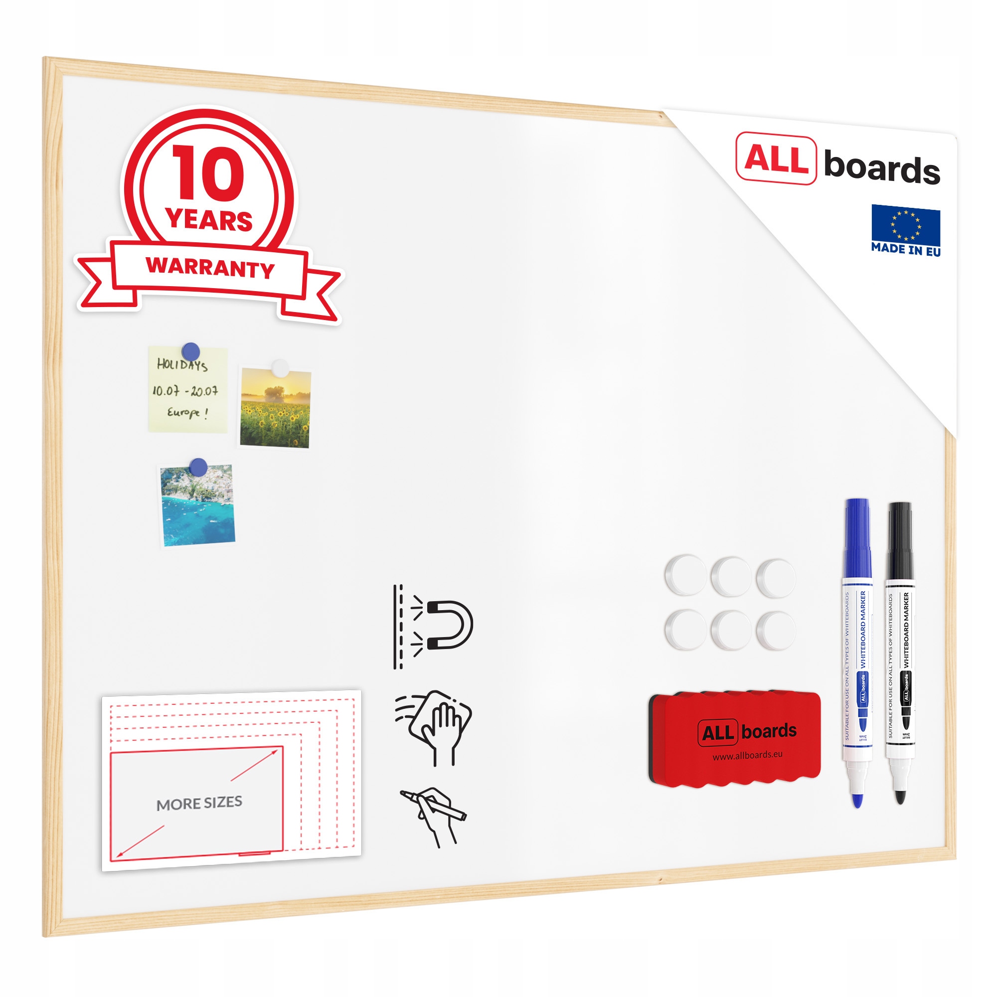 Tablica magnetyczna biała suchościeralna 120x90cm rama drewniana