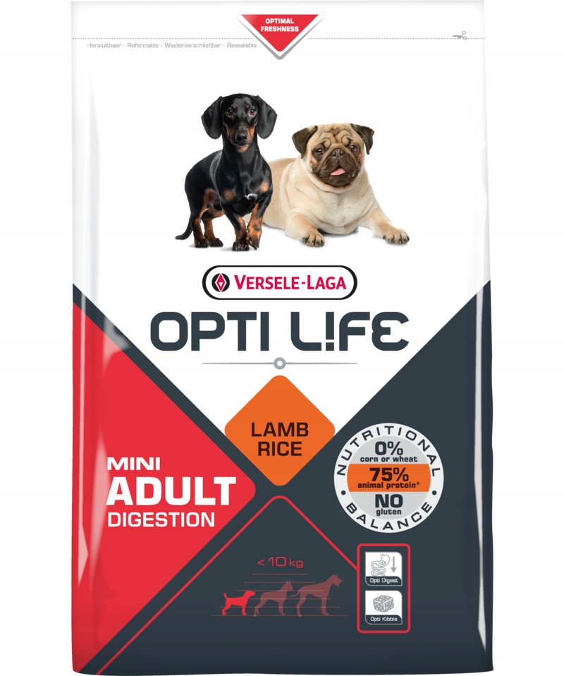 Levně Versele-Laga Opti Life Adult Digestion Mini jehněčí s rýží 7,5 kg
