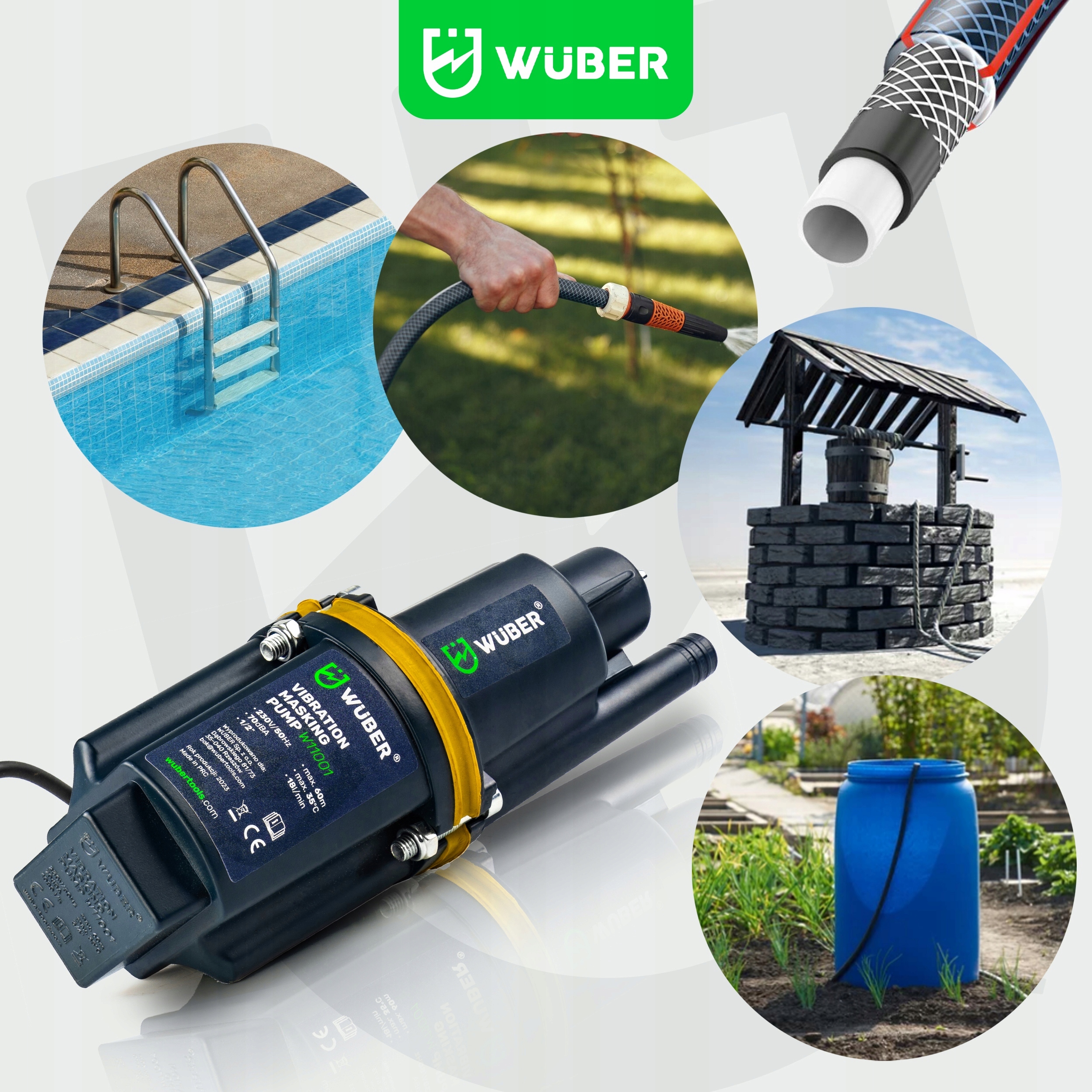 POMPA DO WODY CZYSTEJ GÓRNOSSĄCA RUSKA GŁĘBINOWA + WĄŻ ZBROJONY 3/4" 30M Producent Wuber