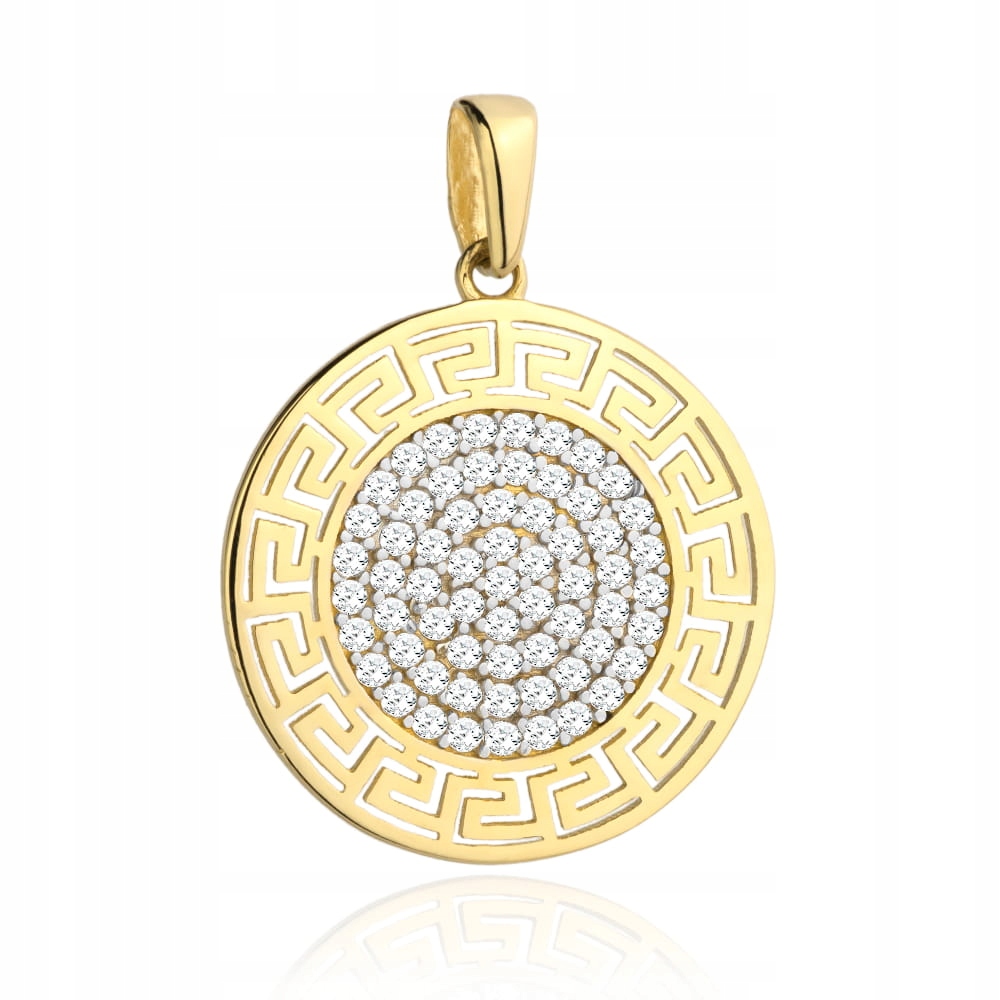 Přívěsek zlatý 585 řecký vzor zirkony 1.79 g kolečko 18 mm jubilejní