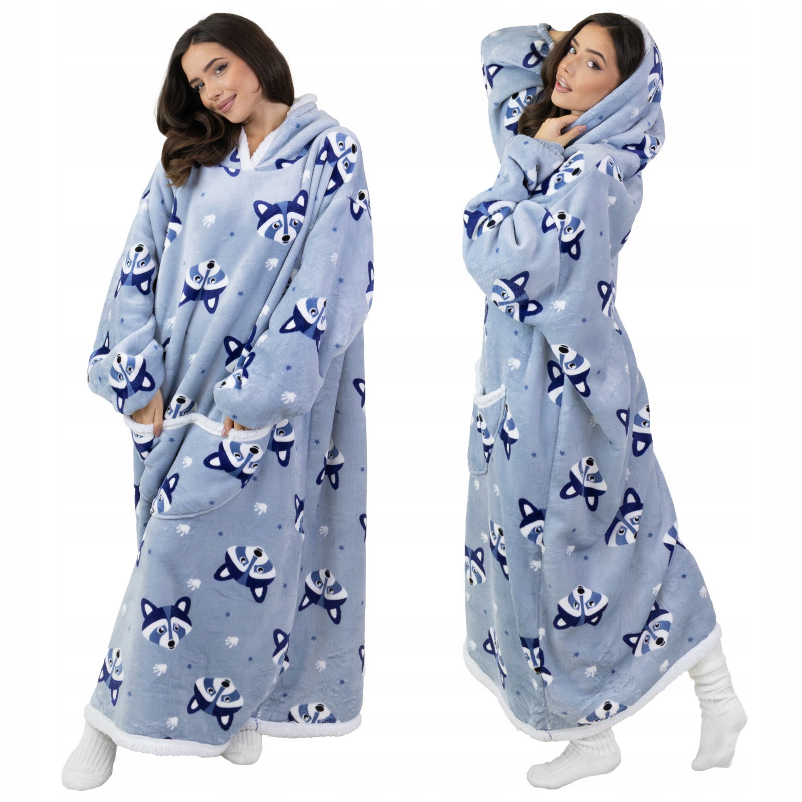 Kocobluza Koc Bluza Ciepła 2w1 Gruba XXL Futrzak Polar z kapturem Oversize