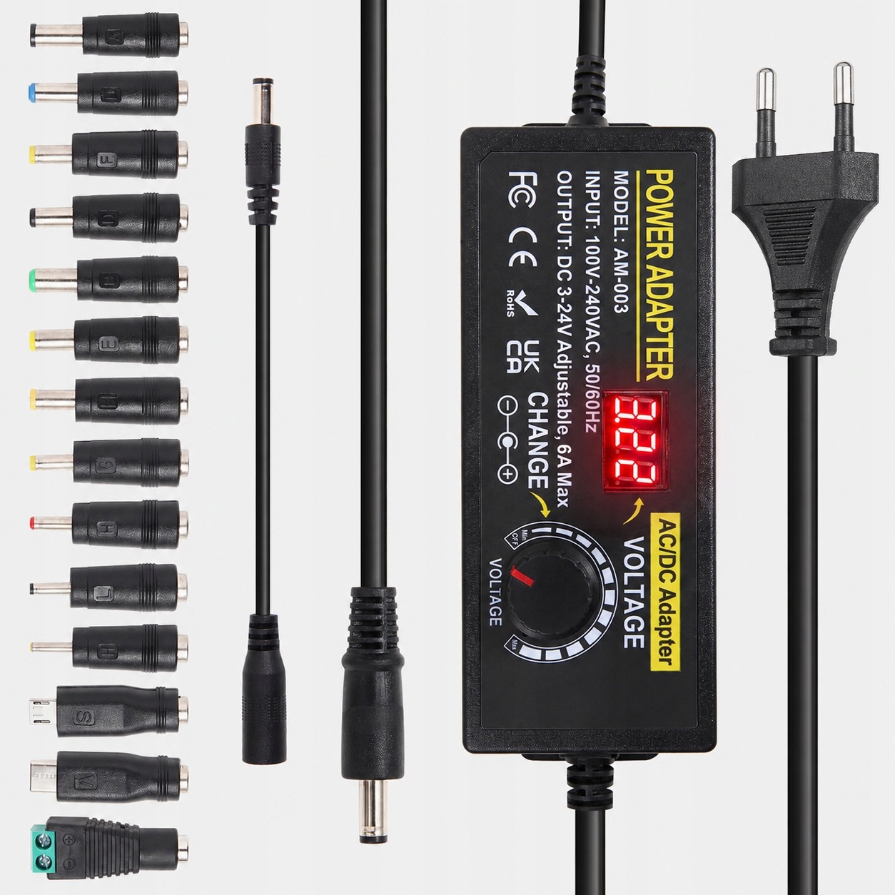 Zasilacz uniwersalny DC 3-24V 3A 72W wtyk 5,5x2,5 2,1 mm