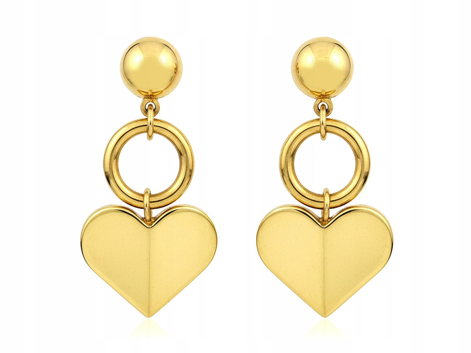 Zlaté Náušnice 585 se závěsným srdcem, stylové na tyči pro den žen