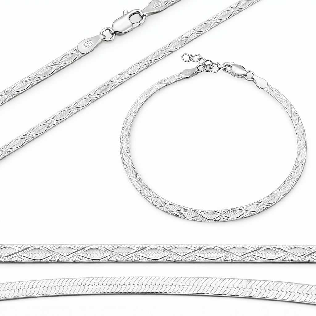 bransoletka srebrna damska płaska taśma ze wzorem srebro 925