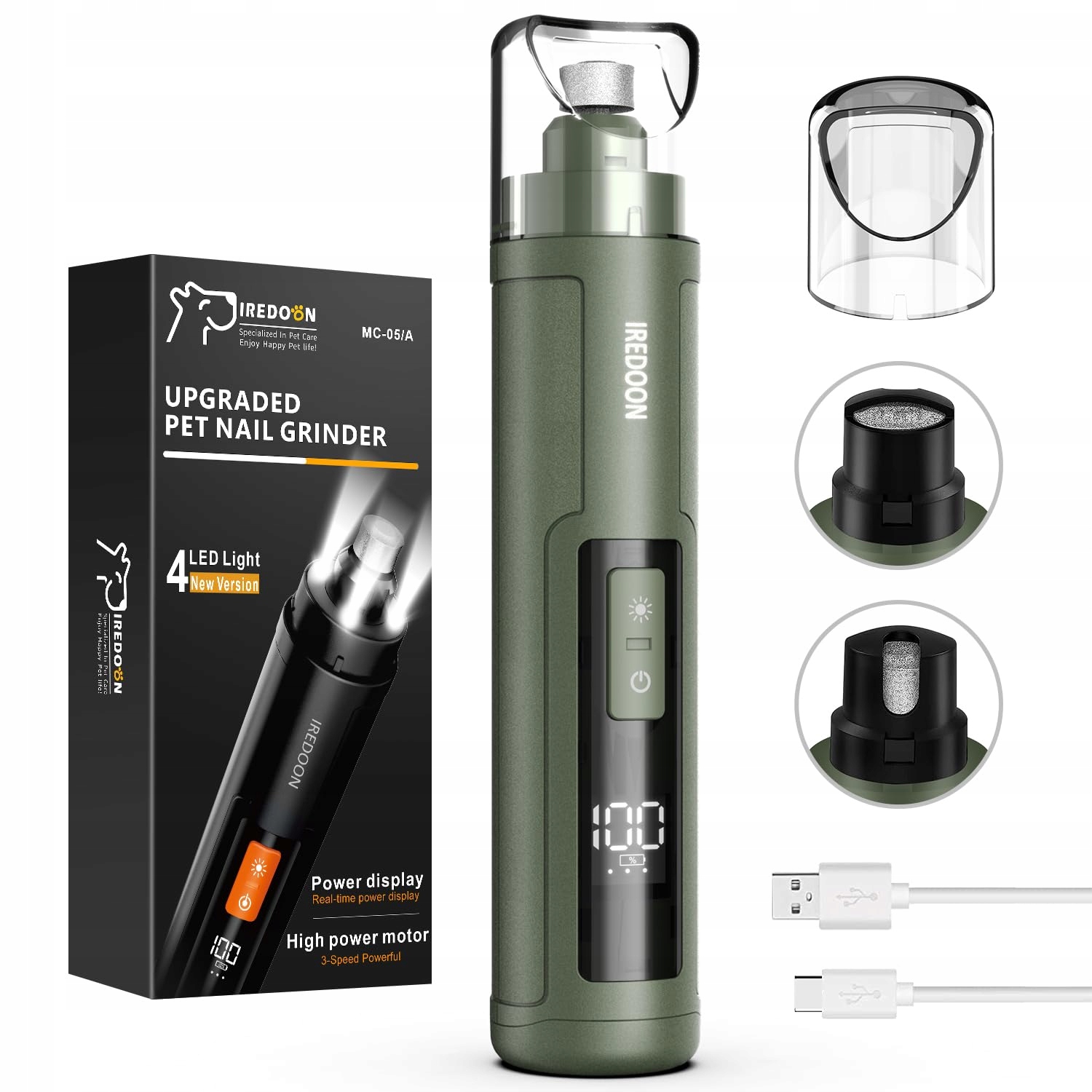 Levně Iredoon Bruska na drápky pro psy, 3 rychlostní stupně, Led, Tichá, Bezpečná