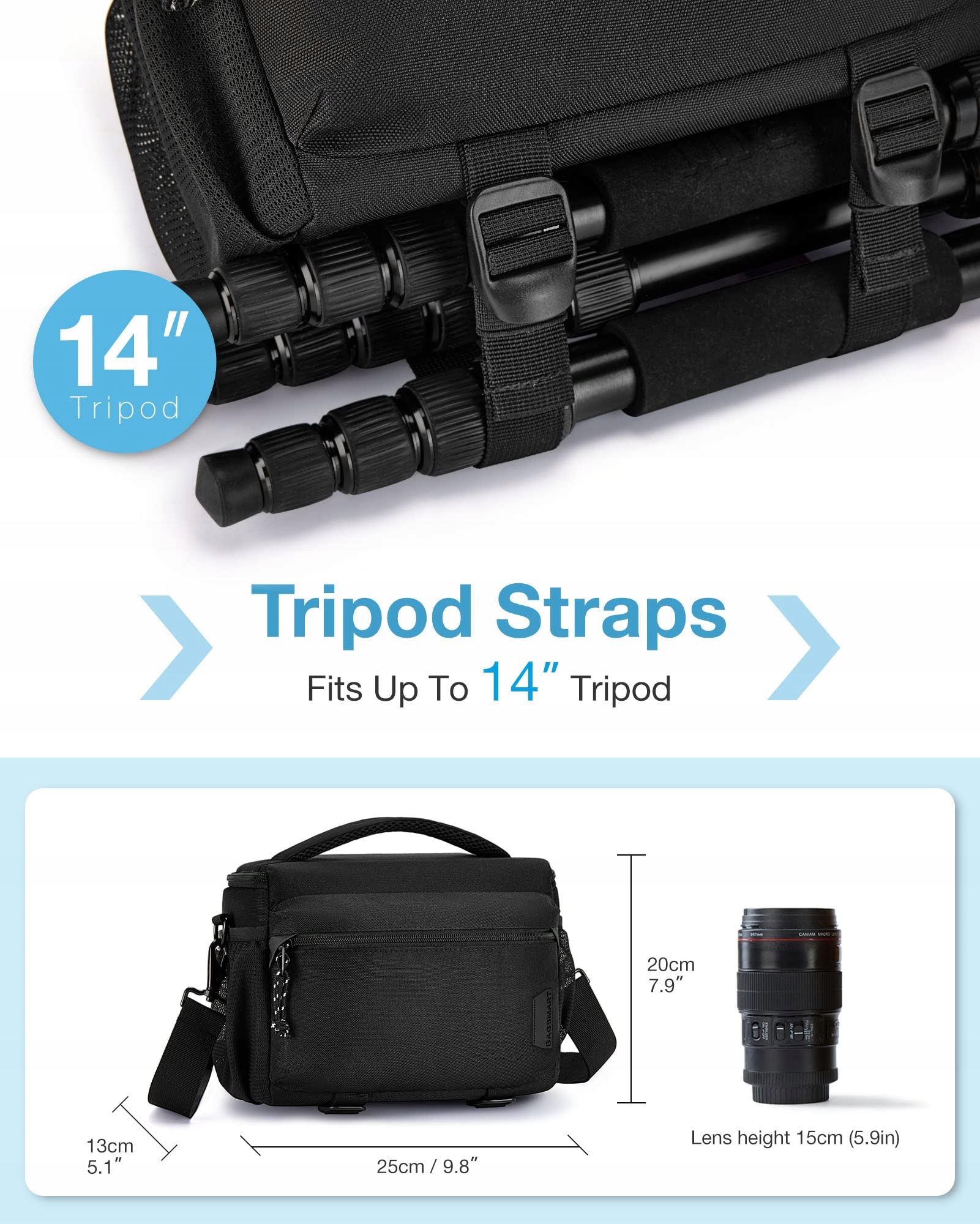 BAGSMART Torba Na Aparat DSLR Wodoodporna Z Pokrowcem Na Deszcz Czarna — miniatura 3