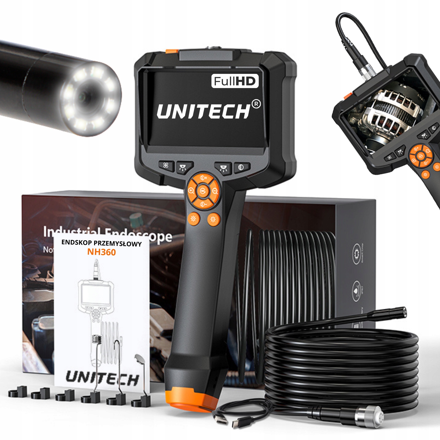 Inspekční kamera boroskop průmyslový endoskop 5 m 8,5 mm displej 4,3"