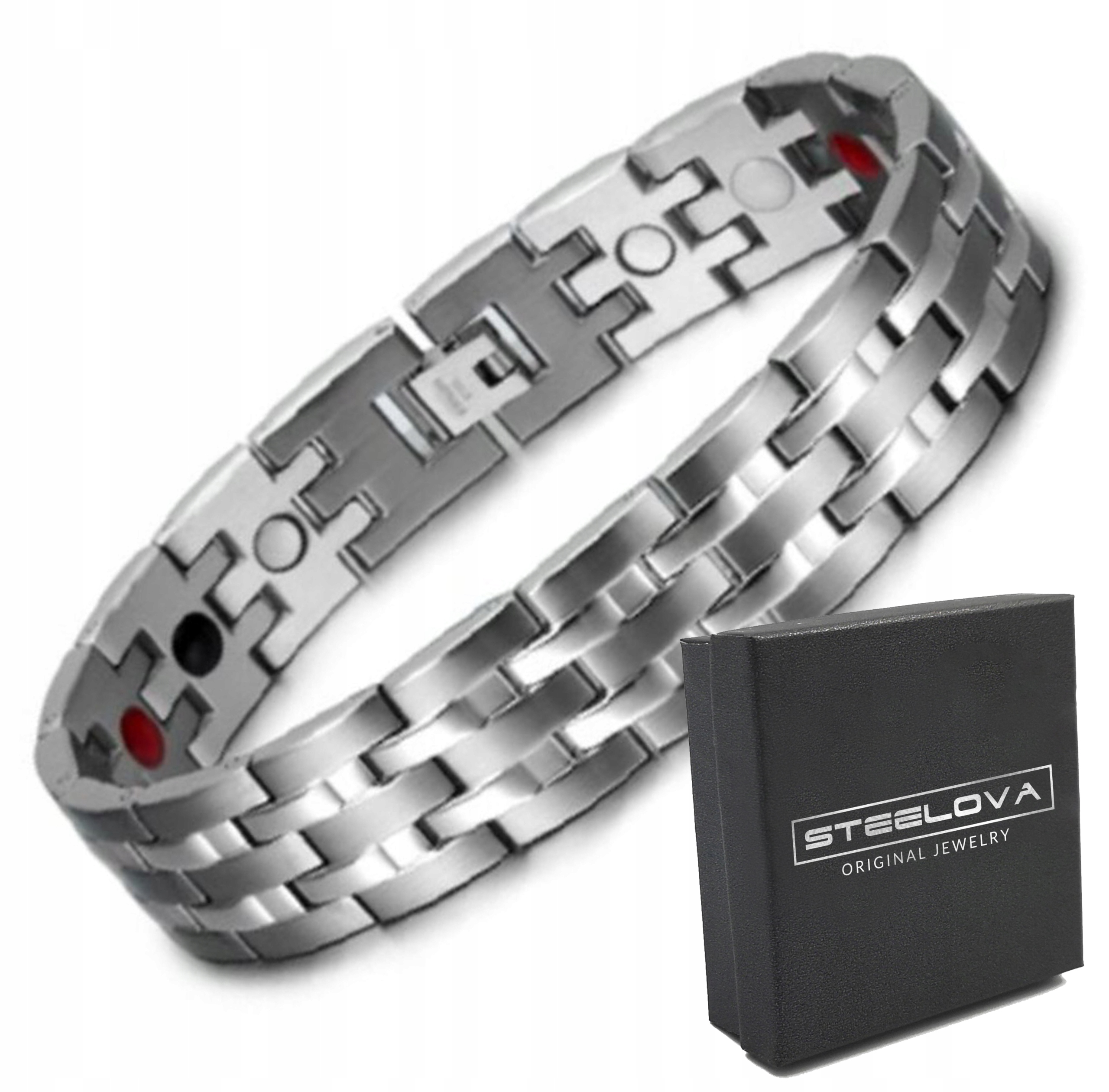 Srebrna Bransoleta Magnetyczna Plecionka Stal 316L