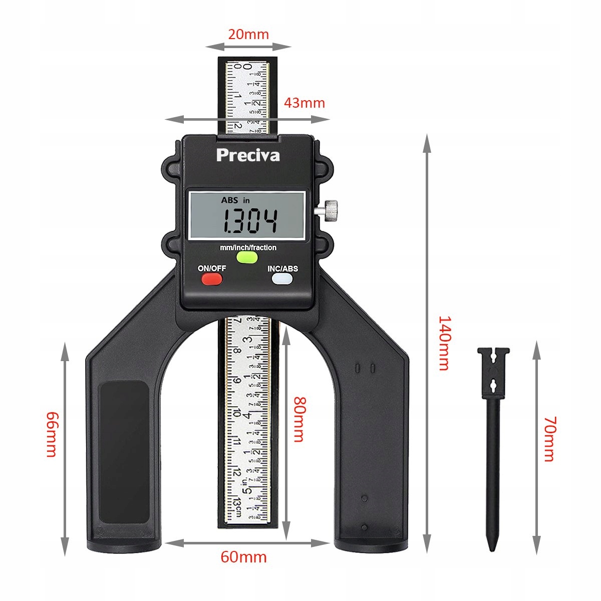 PRECIVA Cyfrowy Głębokościomierz Wysokościomierz LCD 80mm Dokładność 0,10mm — miniatura 4