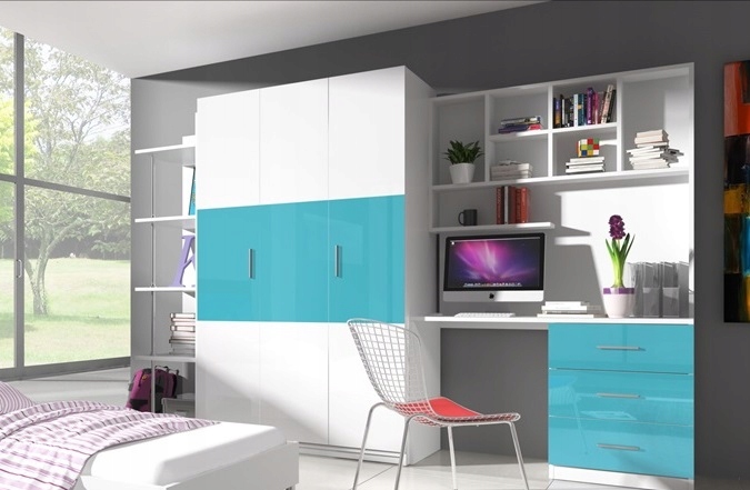 Meble Młodzieżowe z Biurkiem Biały połysk Raj 3B