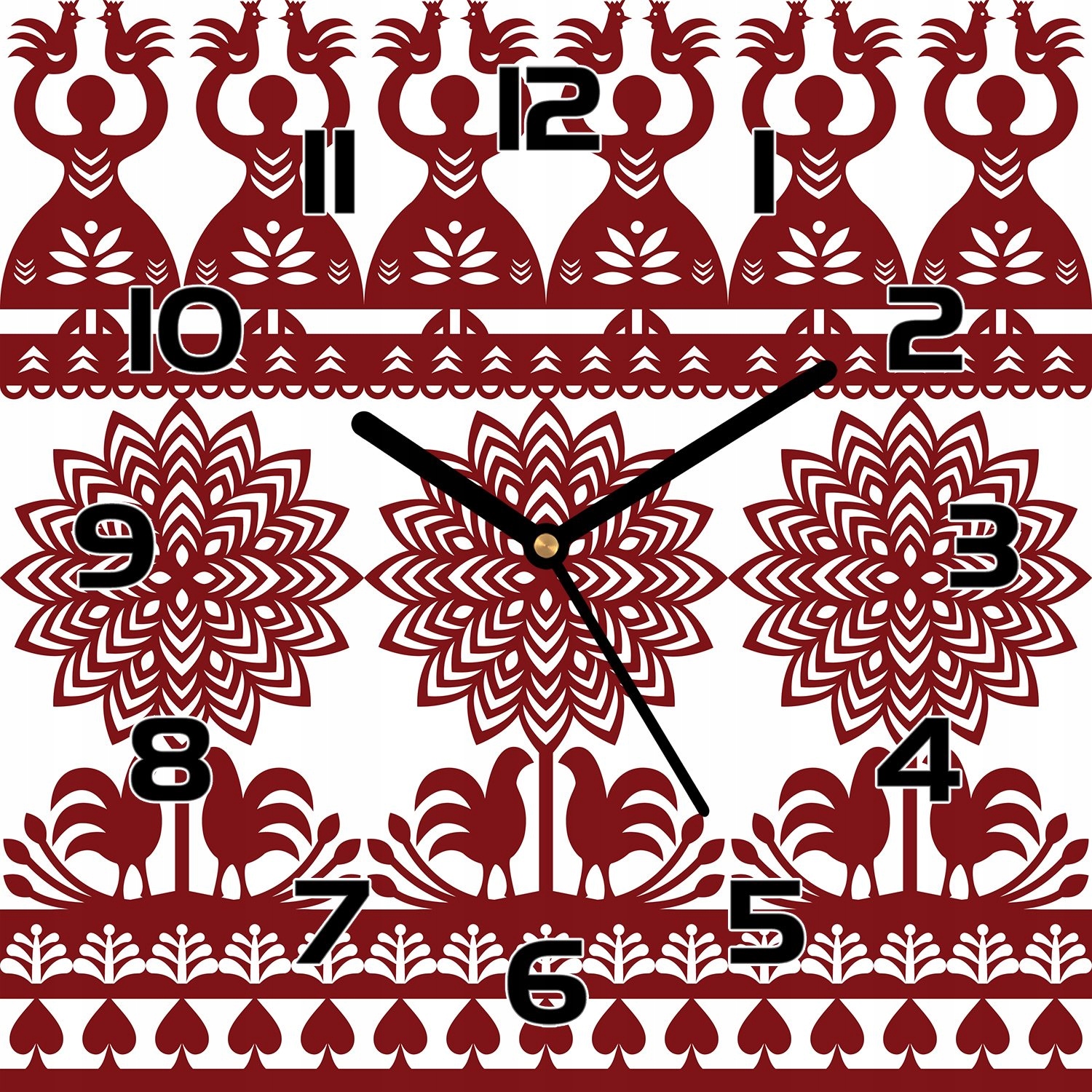 

Zegar szklany Kurpiowe wycinanki z papieru 30x30cm