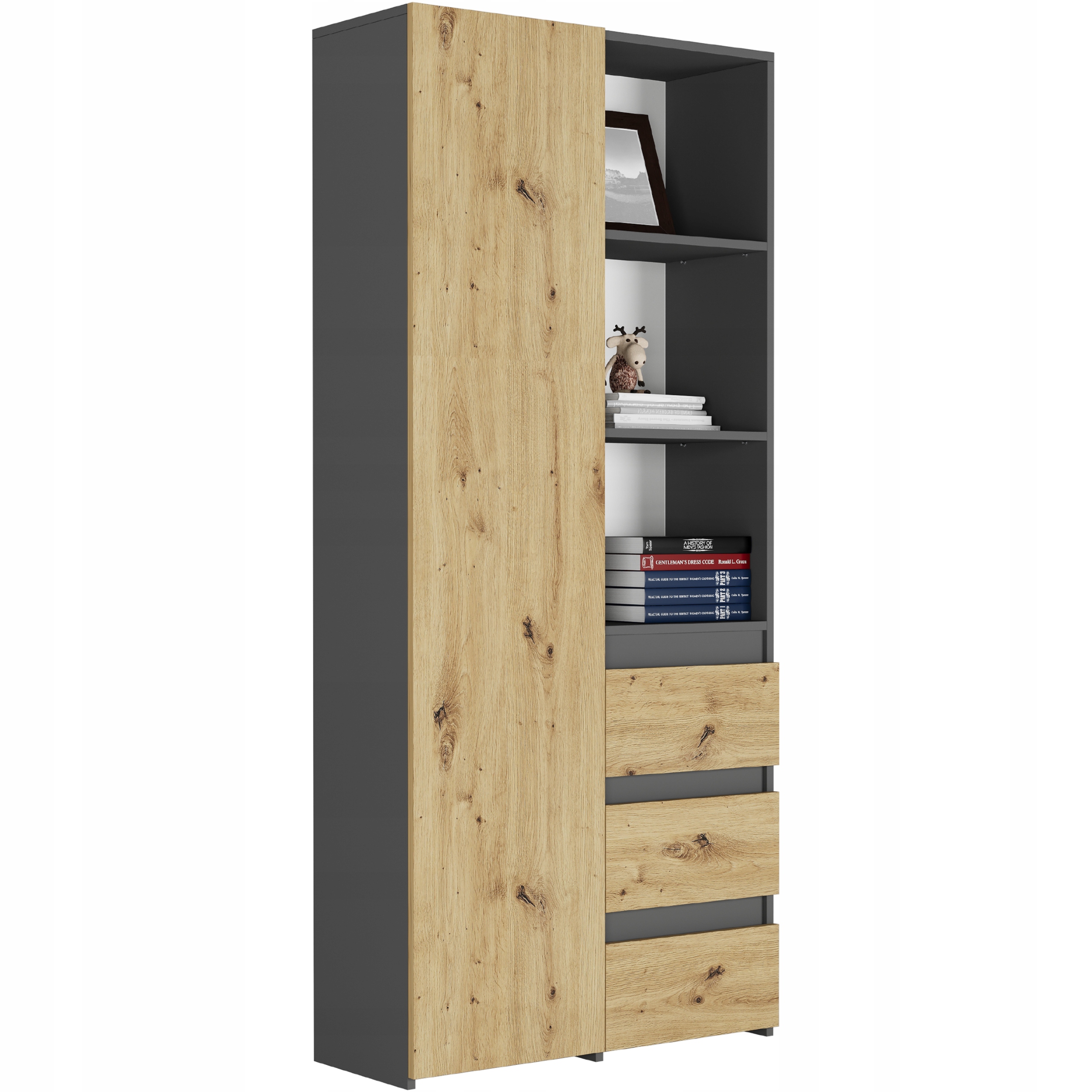 REGAŁ KSIĄŻKI BIUROWY 3 SZUFLADY B-80-S3 ANTRACYT MIX ARTISAN