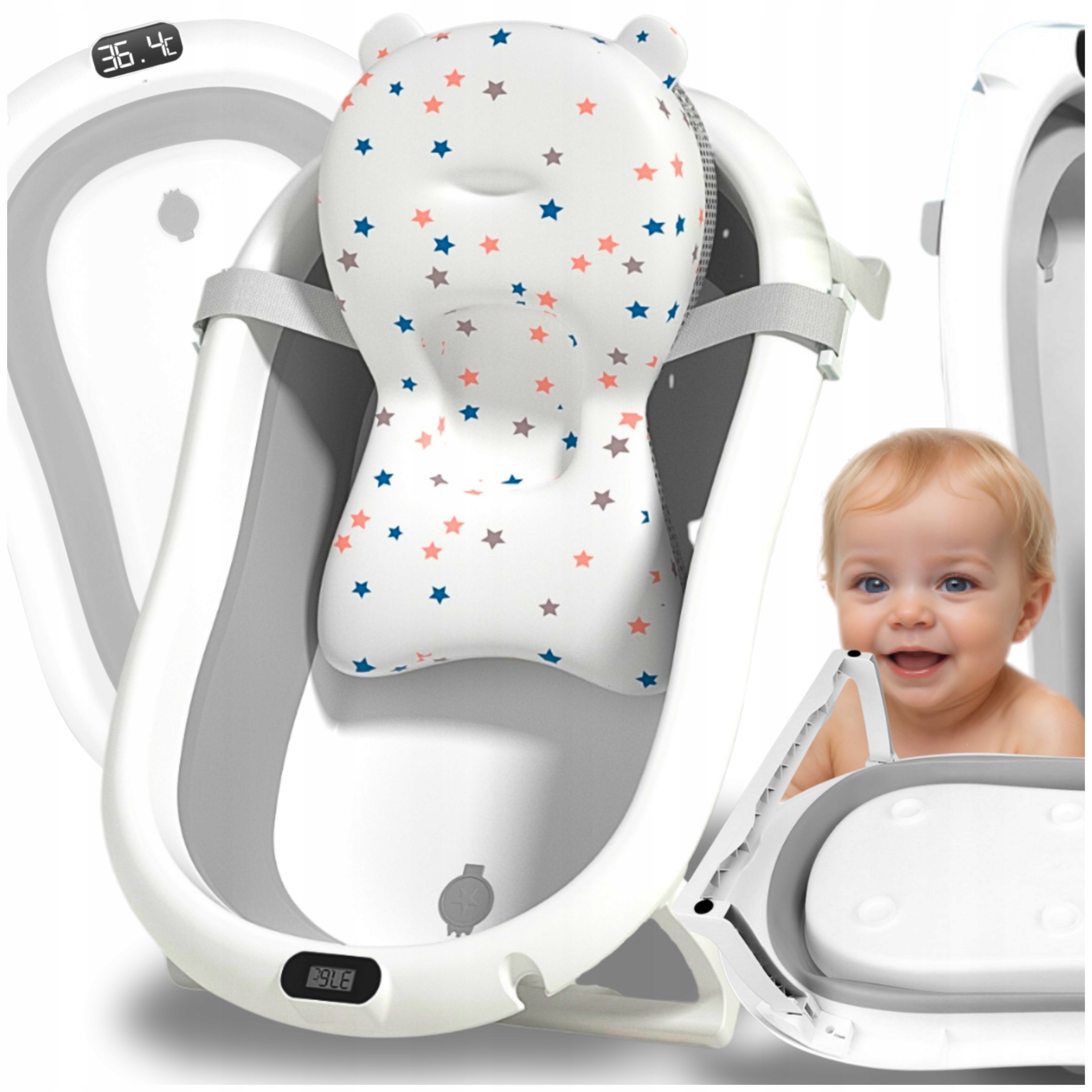 Kūdikių vonelė, sulankstoma kūdikio termometras, LCD pagalvė