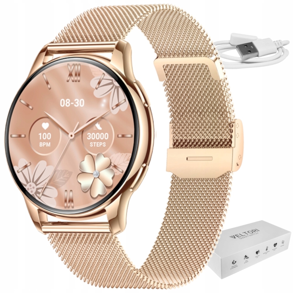 Smartwatch damski Złota bransoleta Powiadomienia Rozmowy Kroki Dla Niej