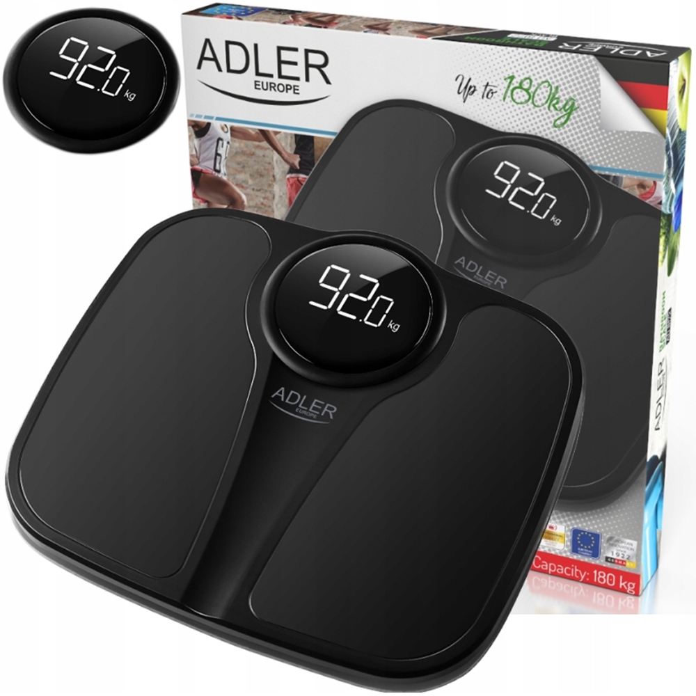 Waga Łazienkowa Ad 8172 Black 180kg, Dokładna, Led, Automatyczna