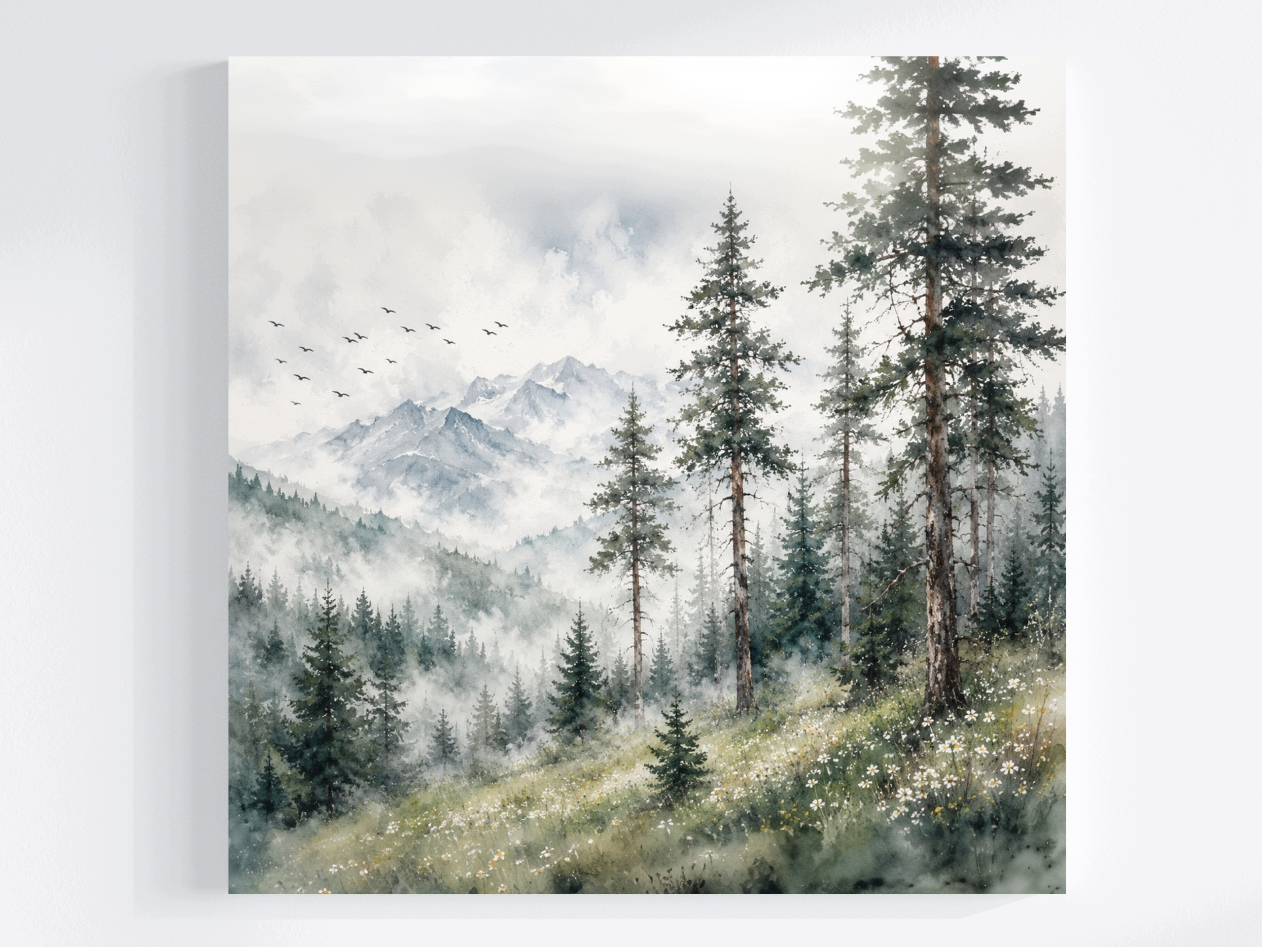 Obraz Na Plátně Plátno Krajina Hory Vrcholy Lesa Stromy Mlha Ptáci 60x60
