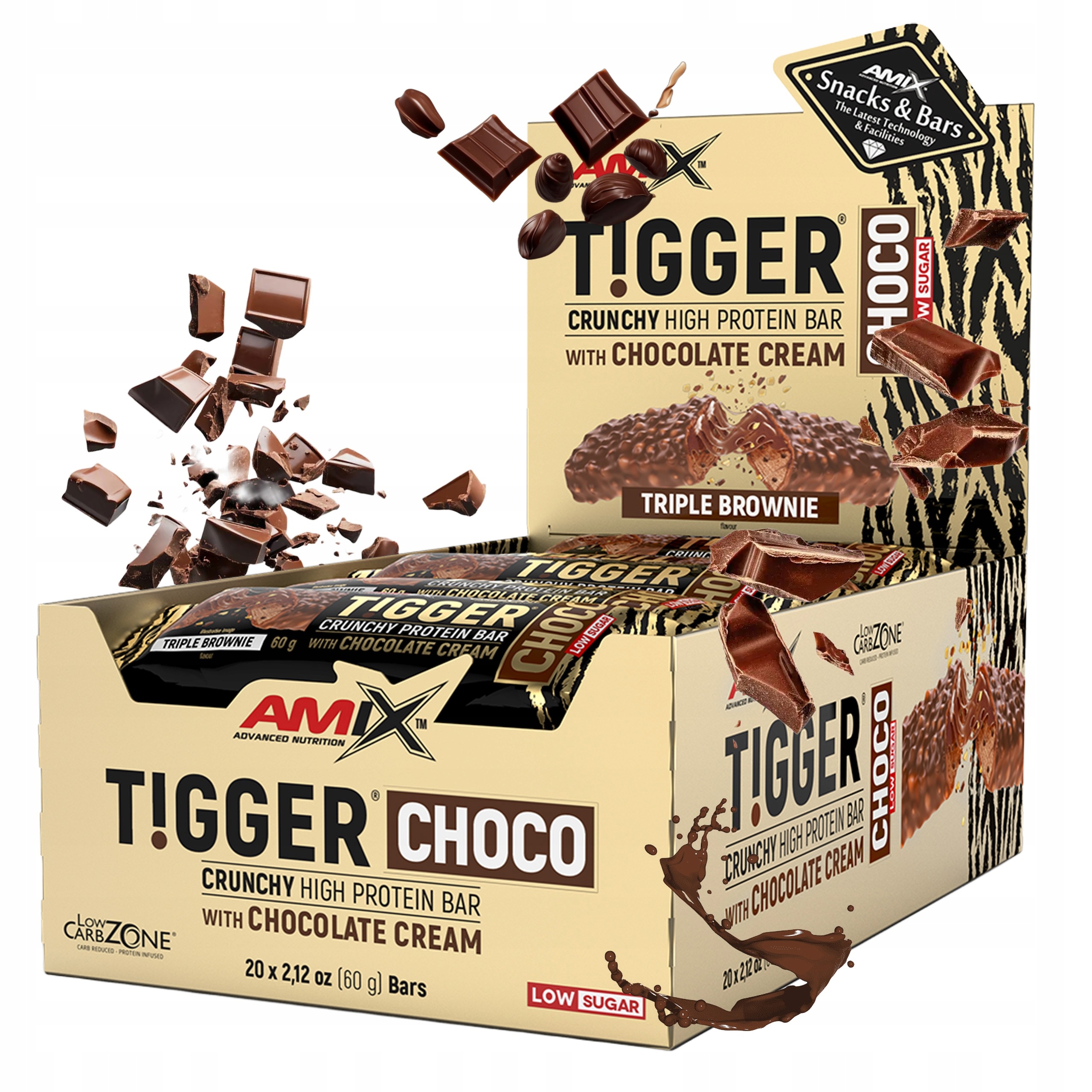 Proteinová tyčinka bez cukru 60 g x 20 trojité Brownie pro diabetiky, keto