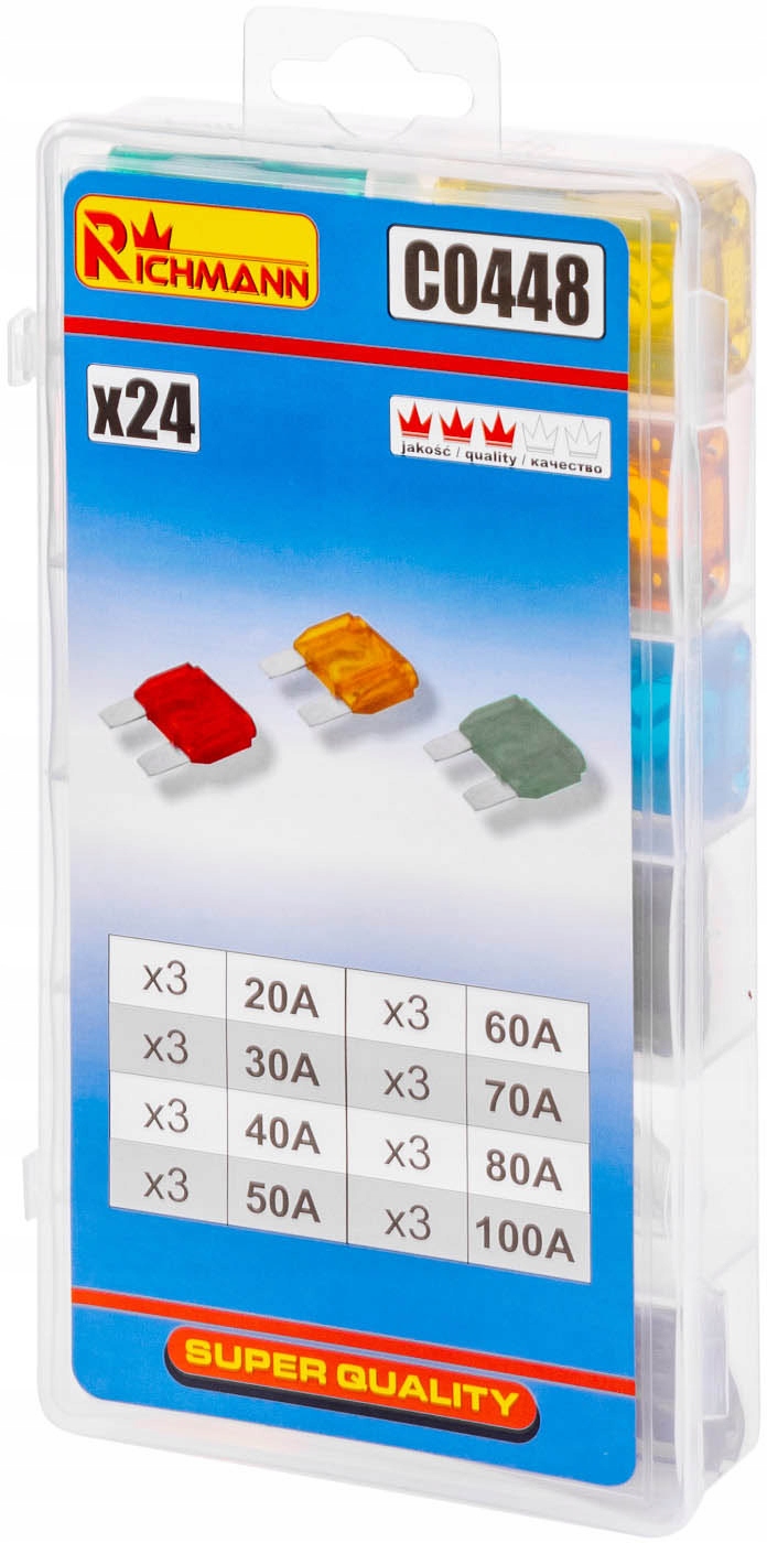 KOMPLET BEZPIECZNIKI MAXI SAMOCHODOWE KOLORY 24 EL Marka Corona/Richmann