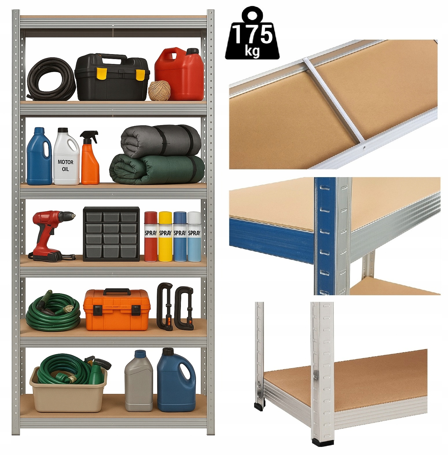 Regał Magazynowy Metalowy 6 półek Spiżarnia Garaż Piwnica 222x90x40 1050 kg