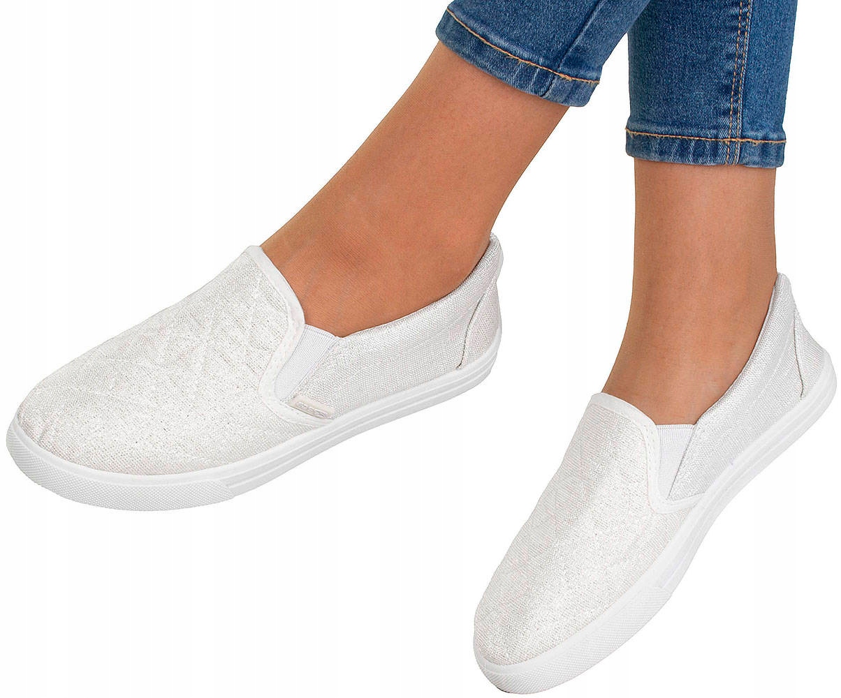 

Szare Białe Trampki Tenisówki Slip On 38