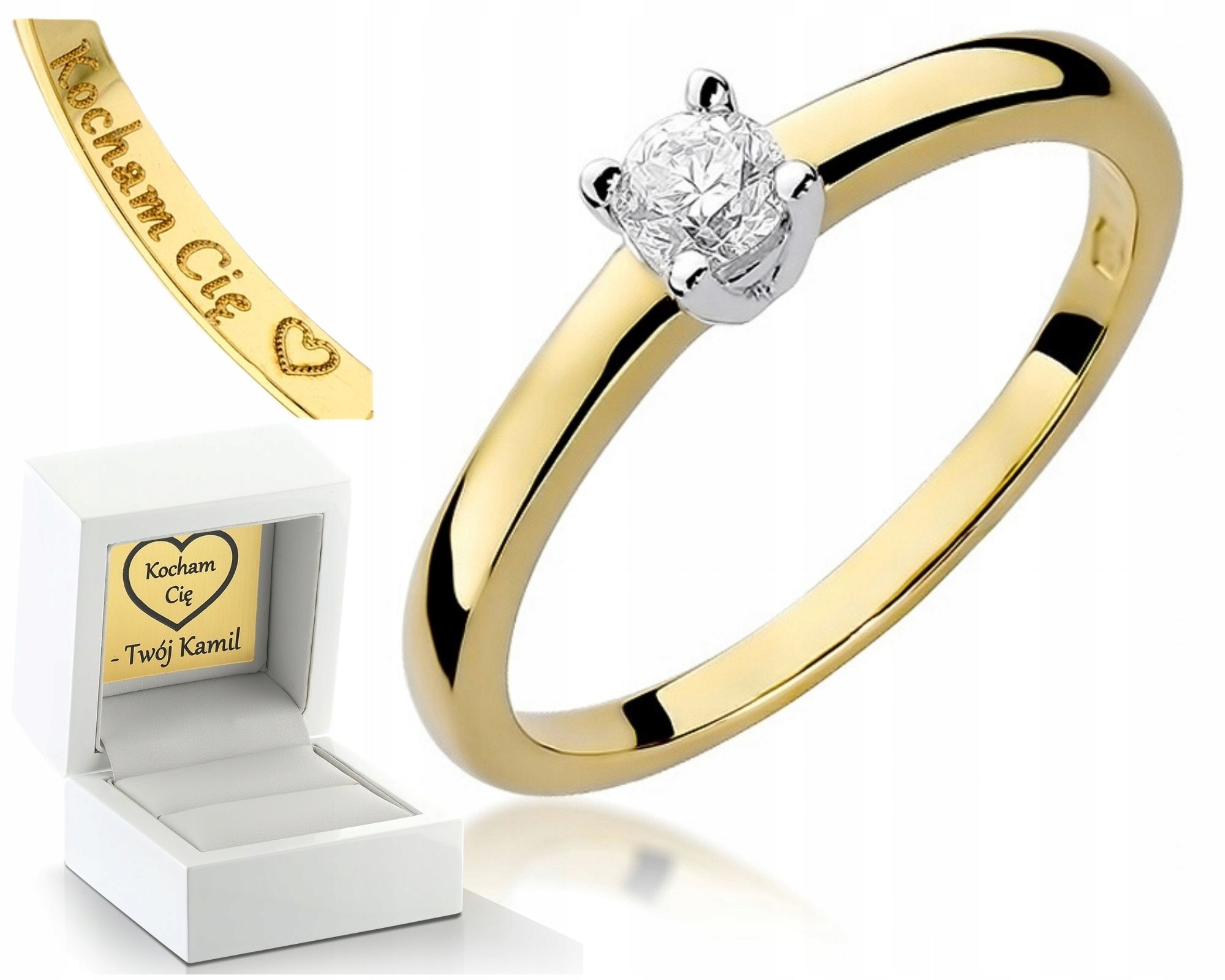 Zlatý Prstýnek S Briliantem 0,20 Ct 0.585 Gravírování Pro Ženu