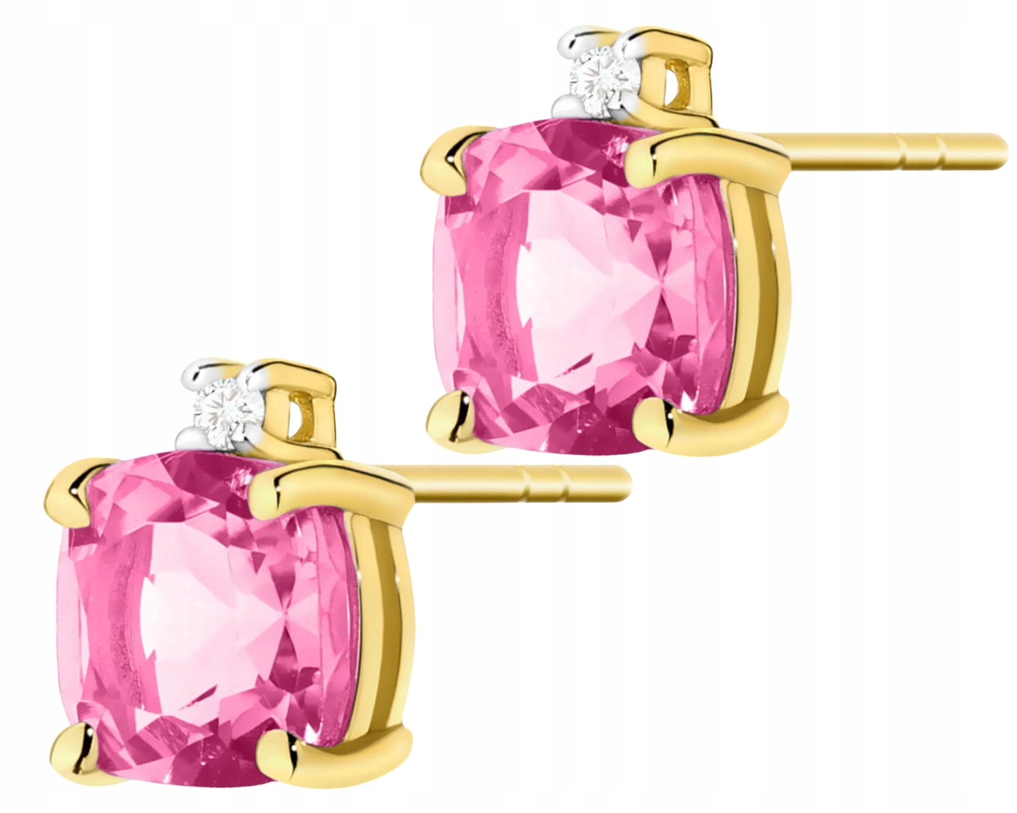 Zlaté Náušnice S Růžovým Topazem Diamanty Brilianty Zlatá Tyčinka 585