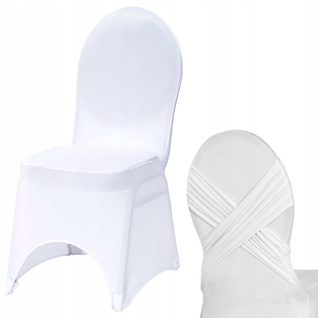 POKROWIEC ELASTYCZNY UNIWERSALNY NA KRZESŁO BANKIETOWE z PRZESZYCIEM BIAŁY