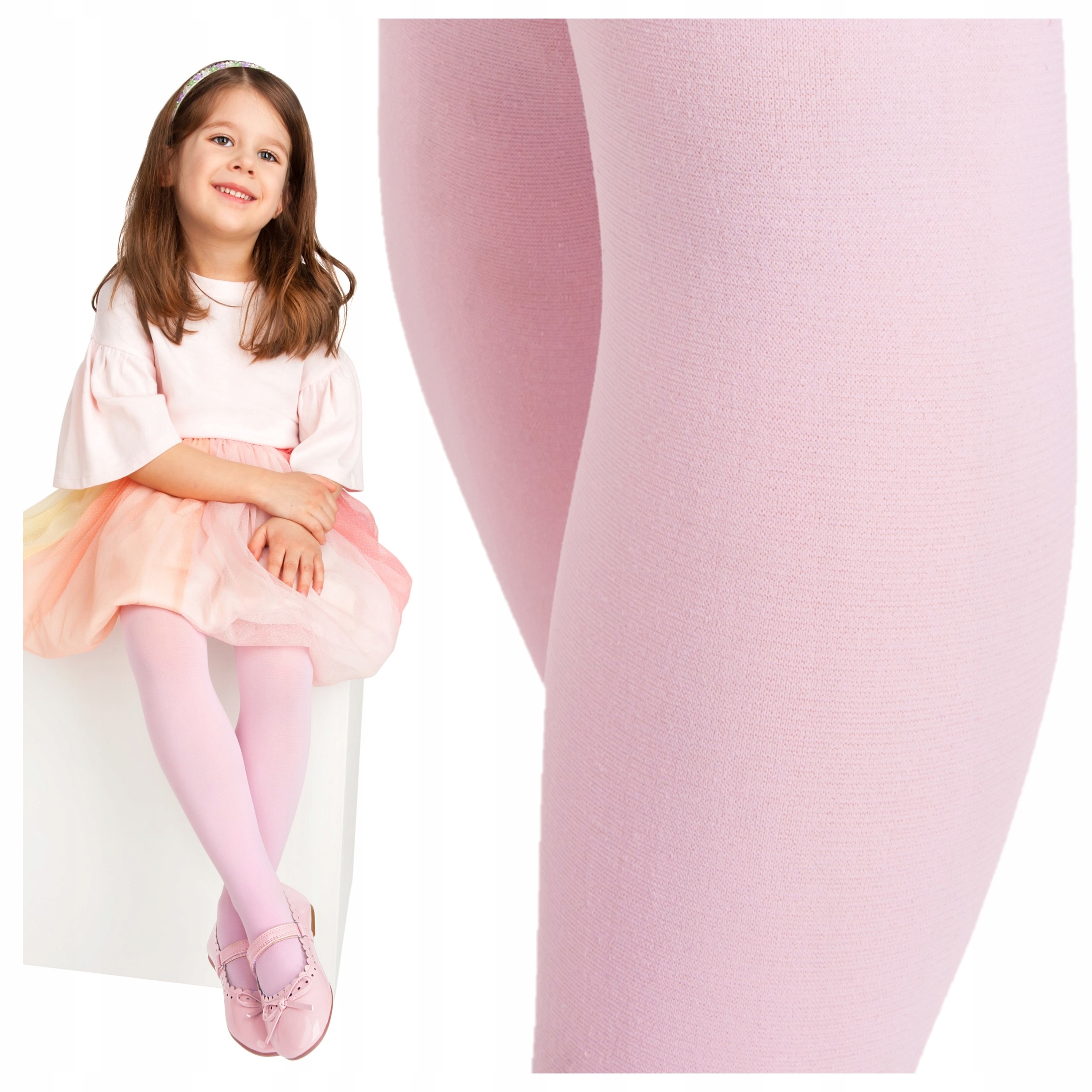 RAJSTOPY DZIECIĘCE DZIEWCZĘCE MIKROFIBRA 40DEN JASNY RÓŻ GŁADKIE 104-110