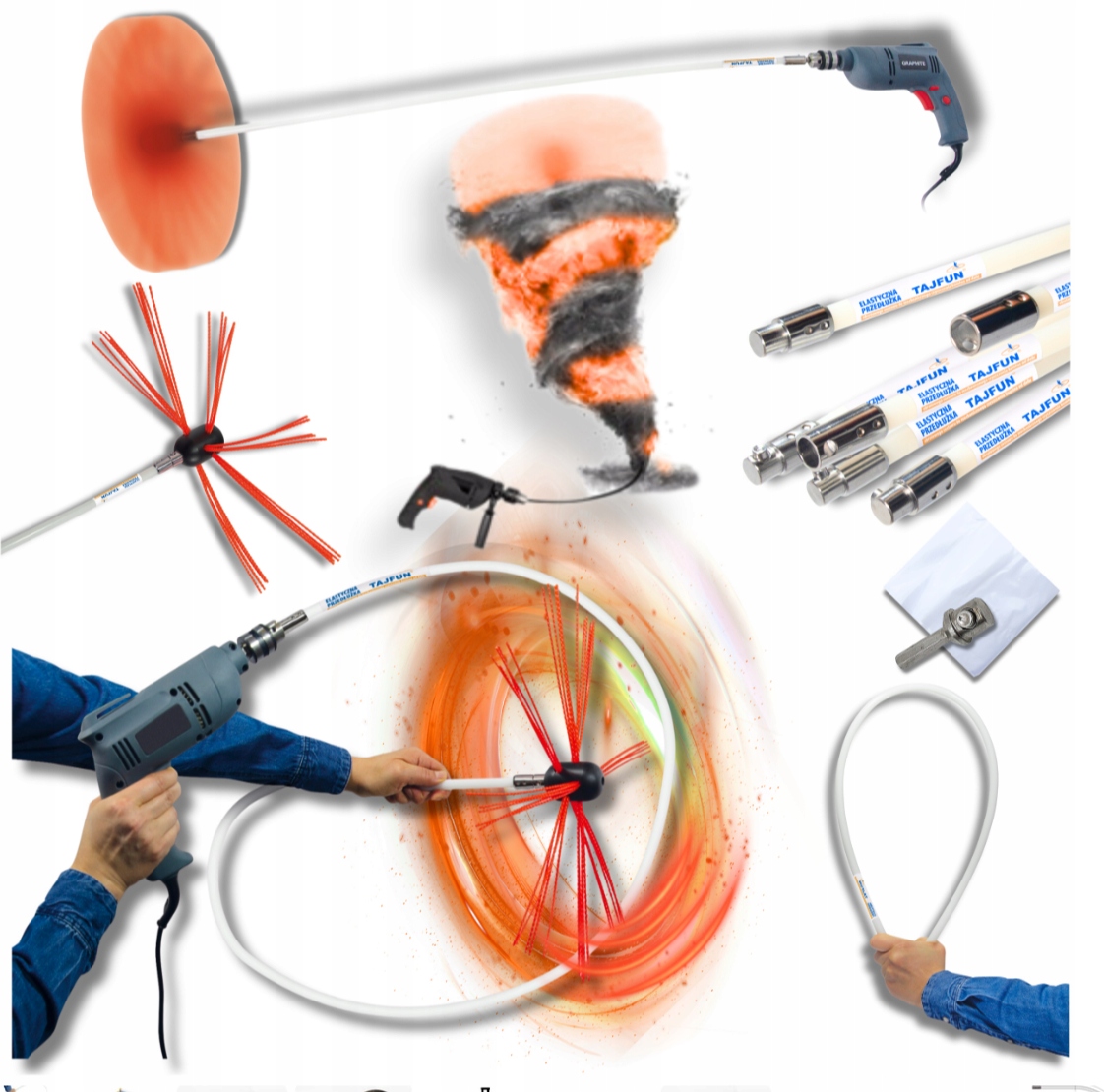 Zestaw Szczotka Do Czyszczenia Komina Na Wiertarkę Tajfun 8 m Czyszczenie